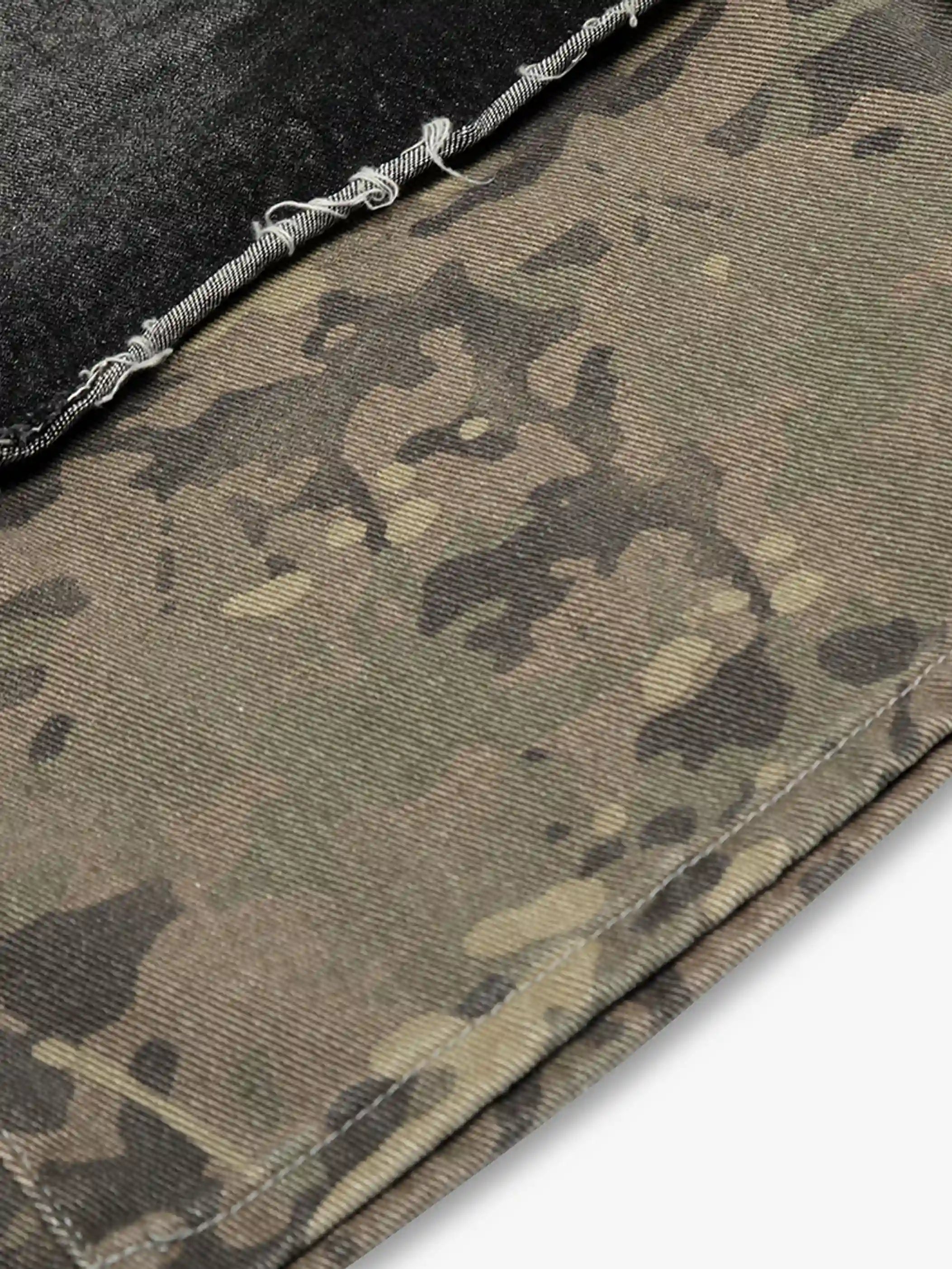 Vintage Camo Patchwork Wasteland Denim Shorts-S1077