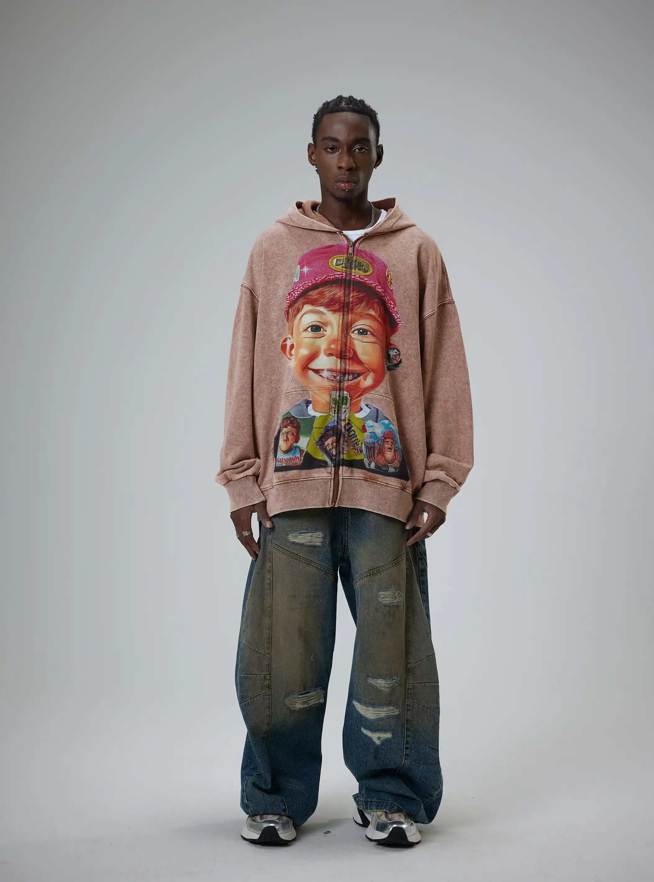 Retro Cartoon Boy Hoodie - 066