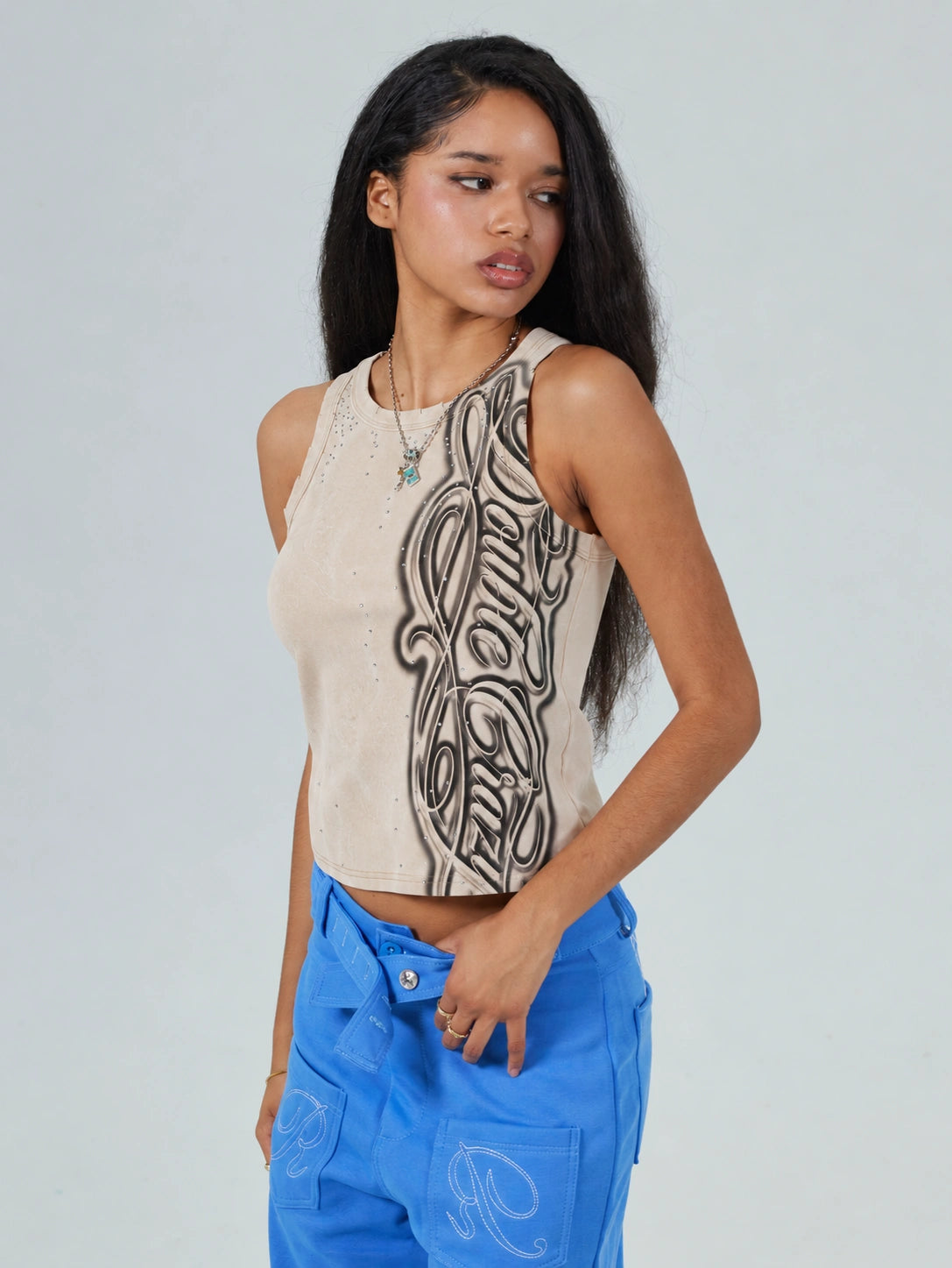 Débardeur tribal délavé avec strass-695