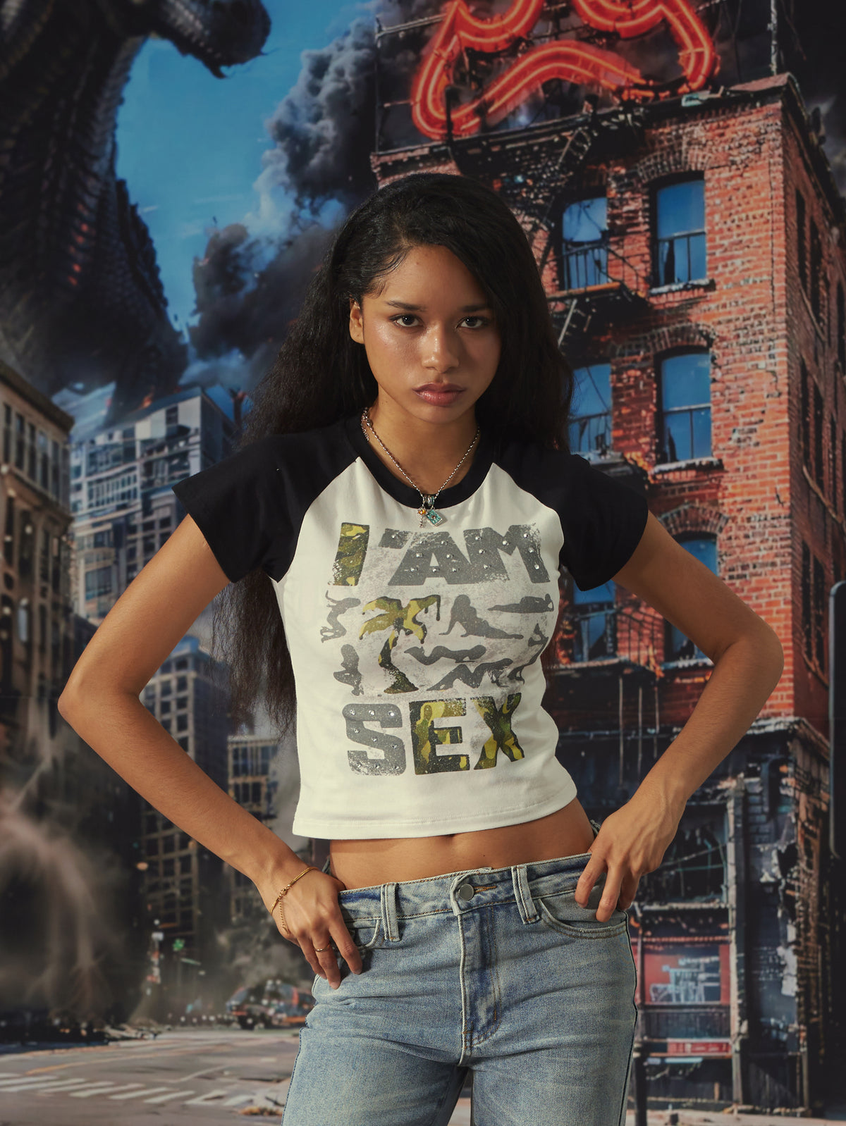 Studded Camo Pin-up Baby Tee-632
