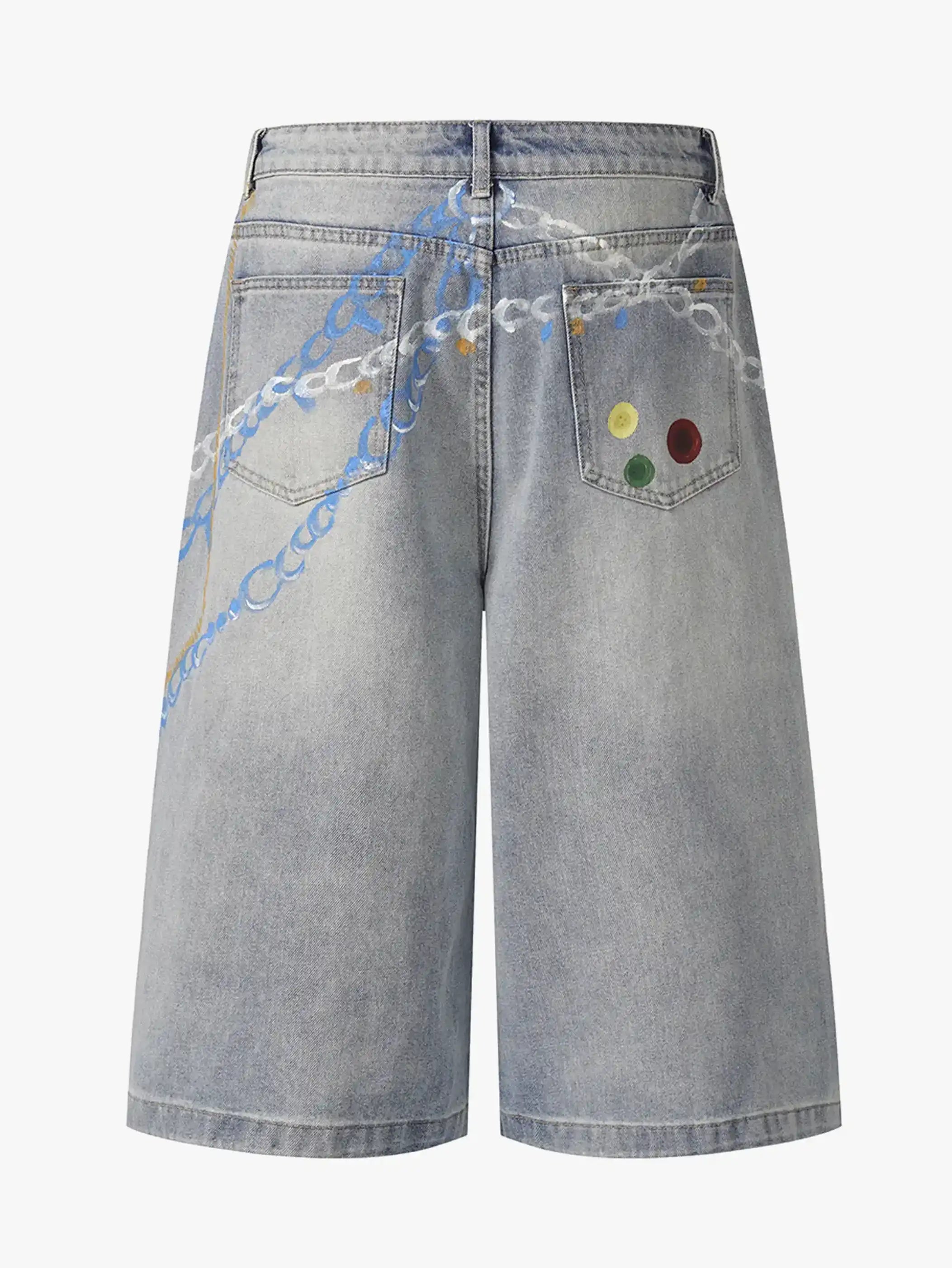 Hand-painted Chain Capri Shorts-S1091