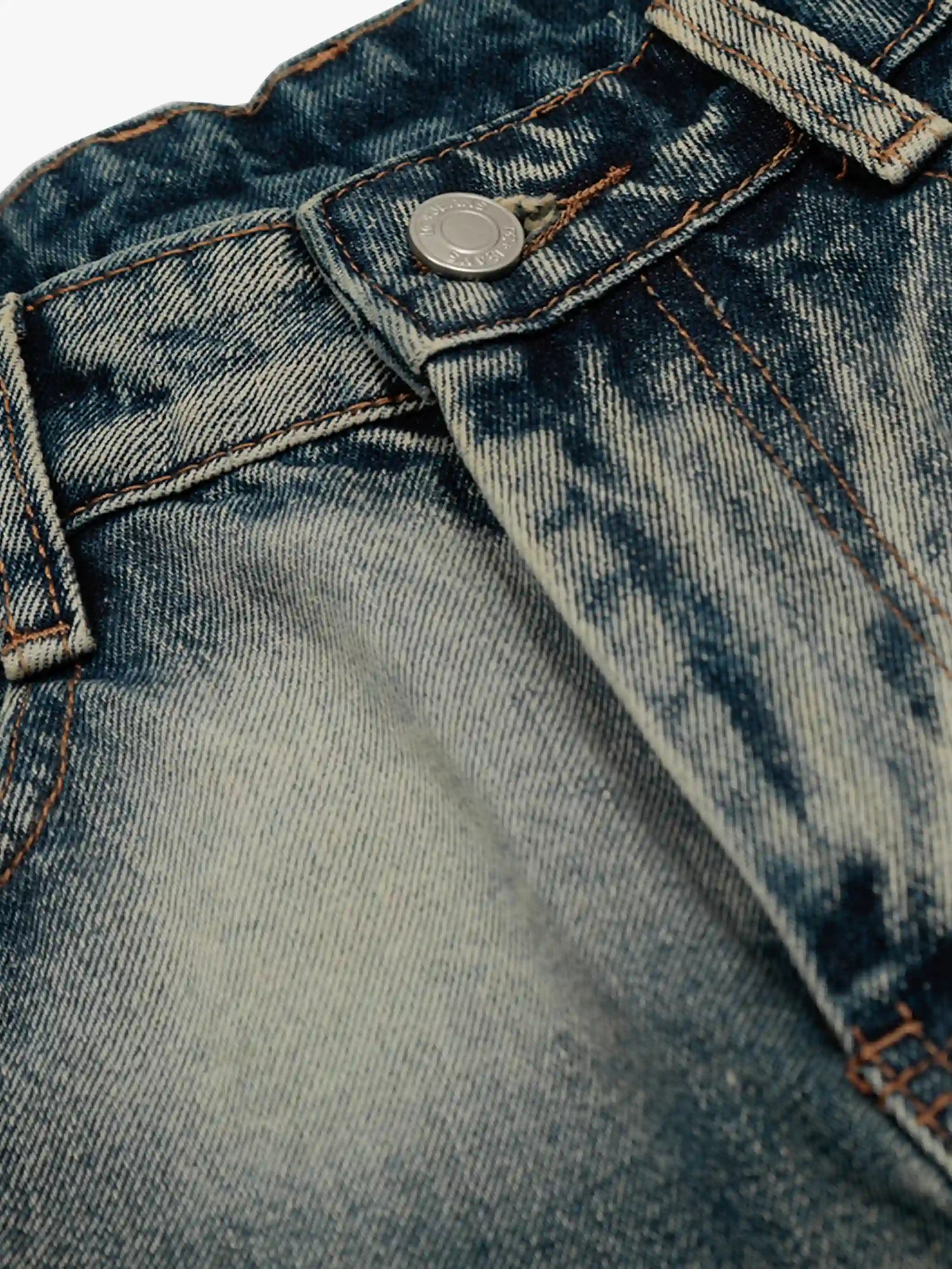 Washed Crack Denim Shorts-s998