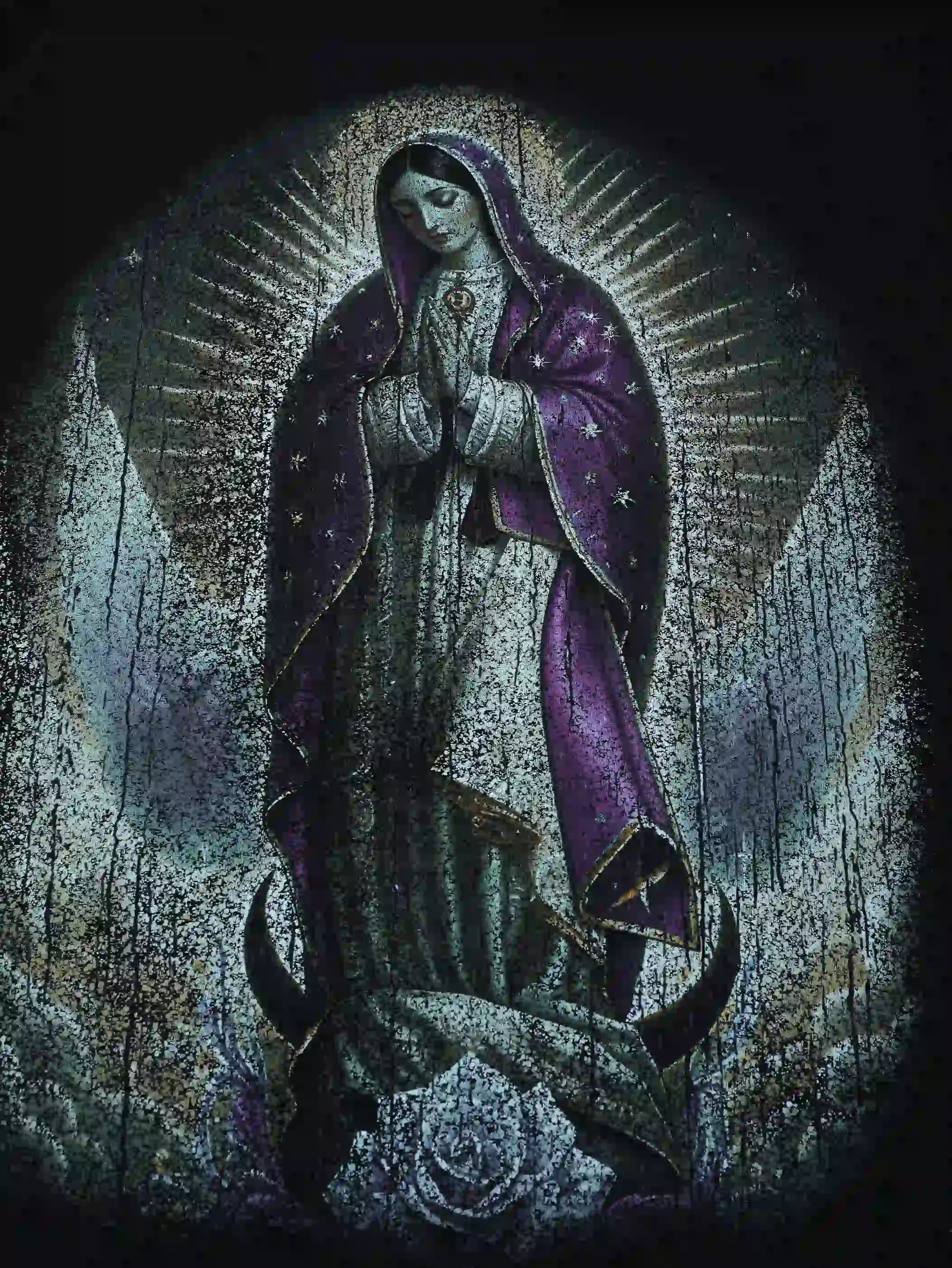 Virgin Mary Rhinestone Print T-shirt-181