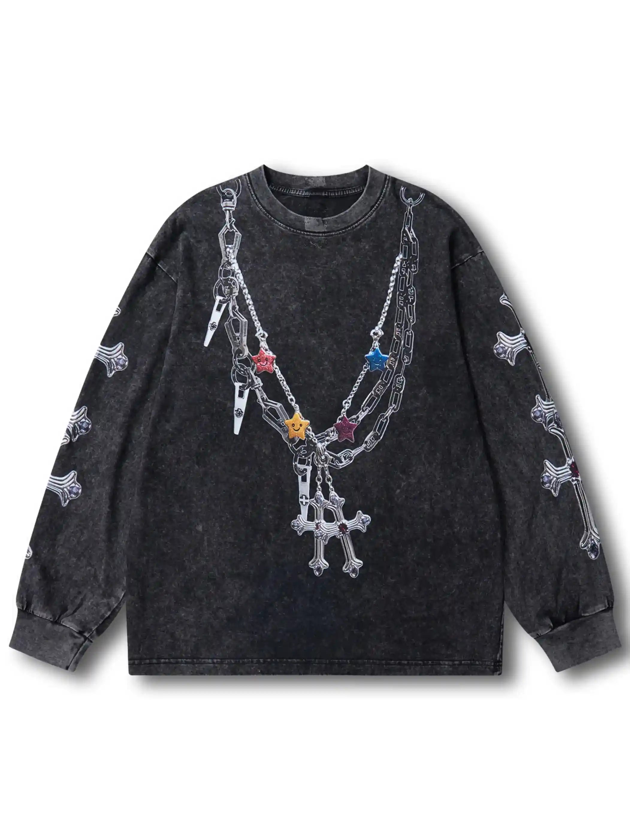 Colorful Chain Cross Graphic Long Sleeve-107