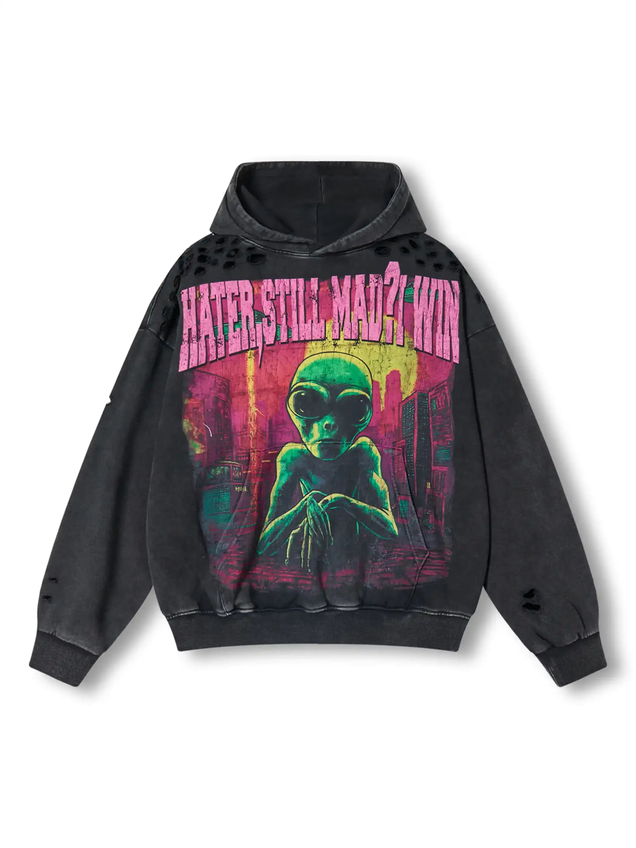 Alien Victory Distressed Hoodie-315
