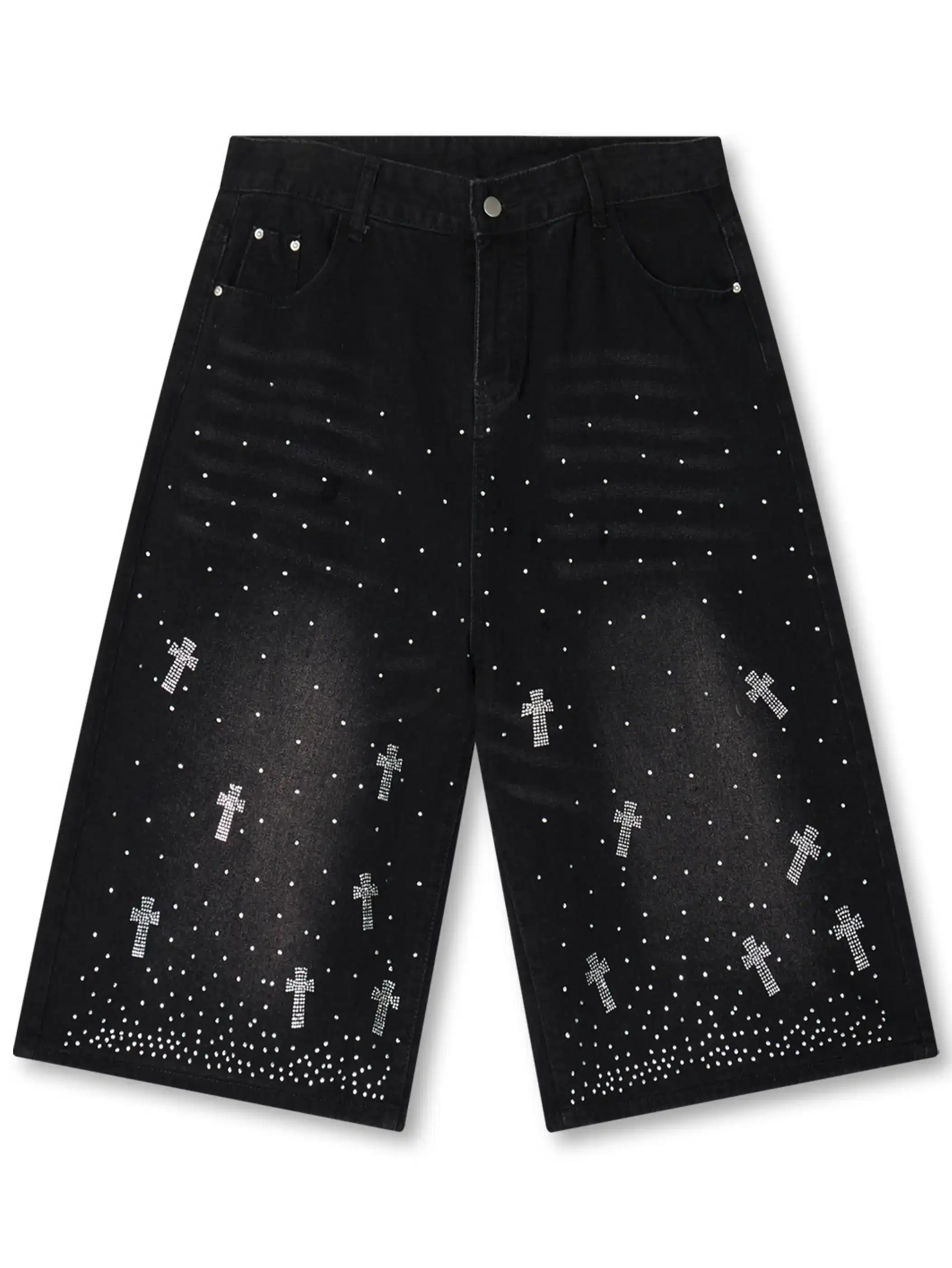 Rhinestone Cross Denim Pants-358