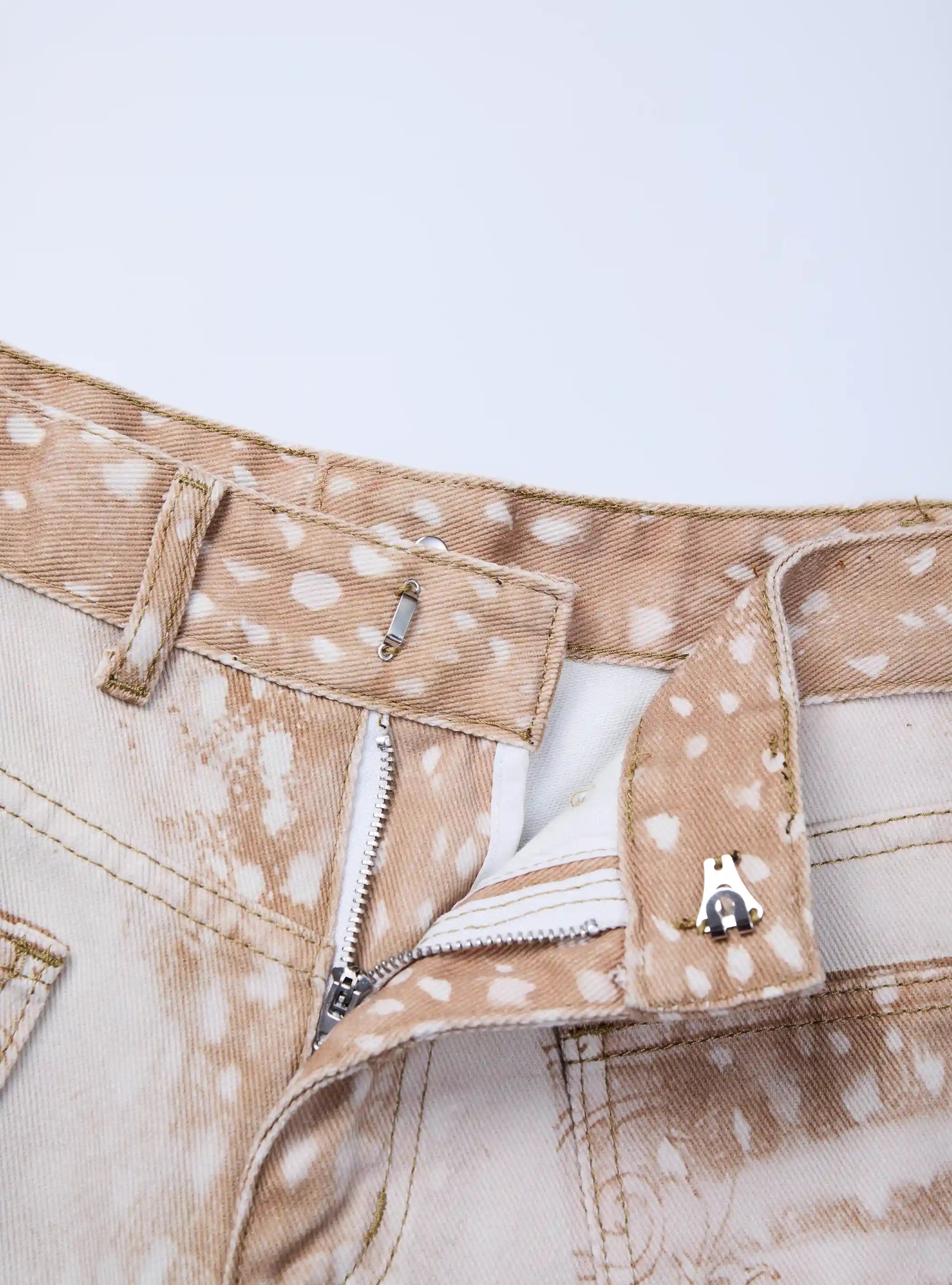 Fawn-Print Curved-Leg Denim-S1200