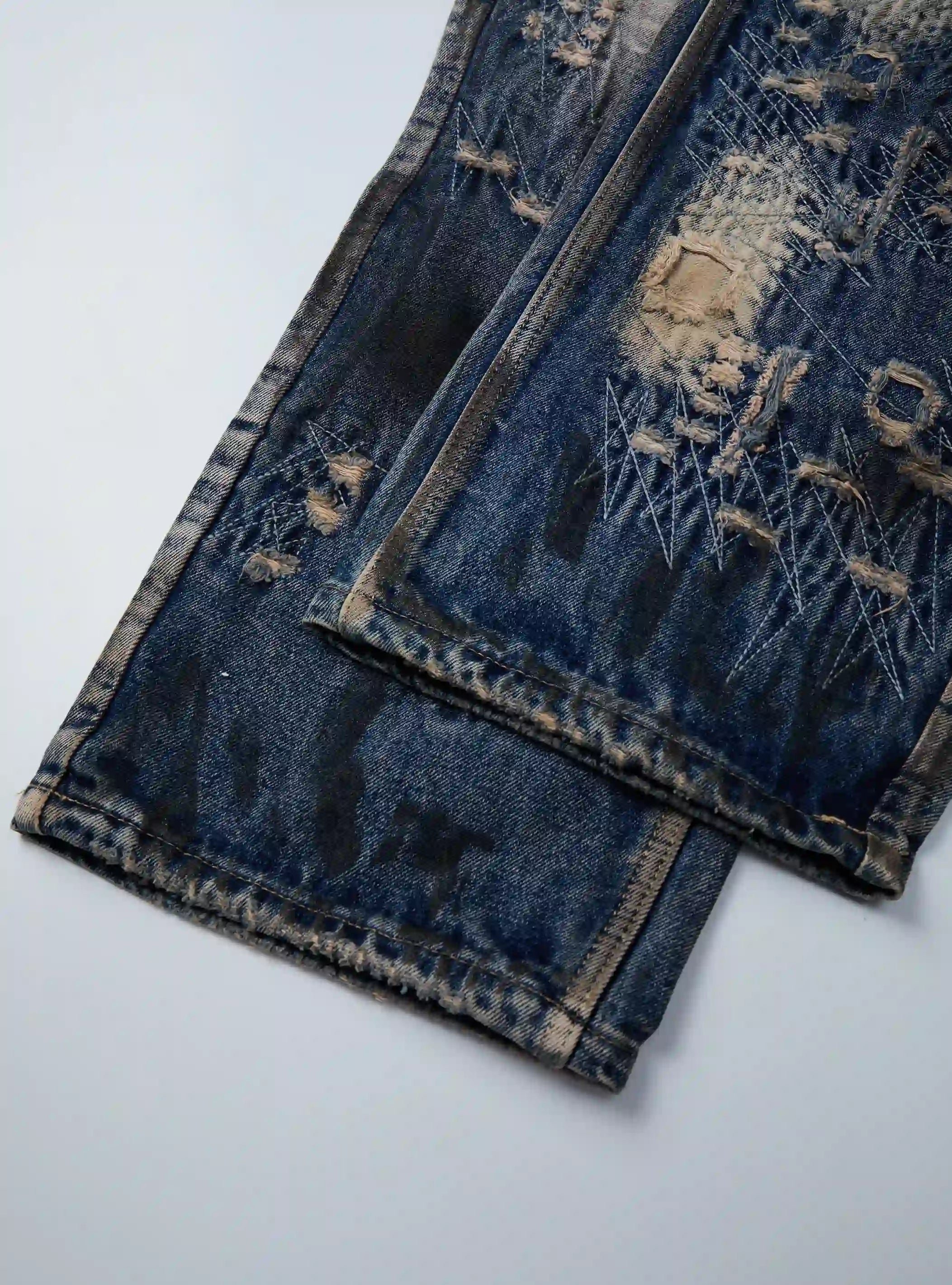 Dirty Tint Scrawl Distressed Denim-S1202