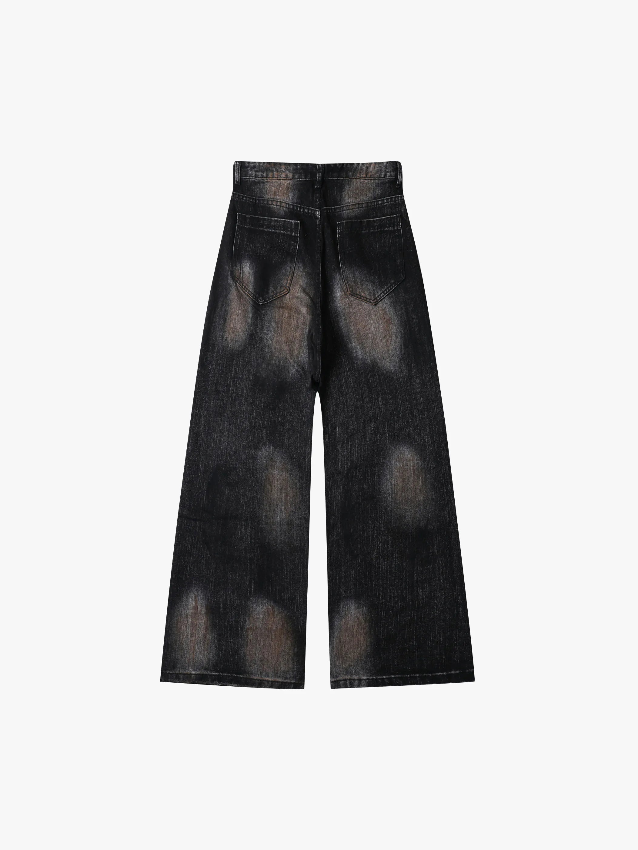 Pantalon en denim gris délavé avec empiècements avant superposés subtilement vieillis, coupe large