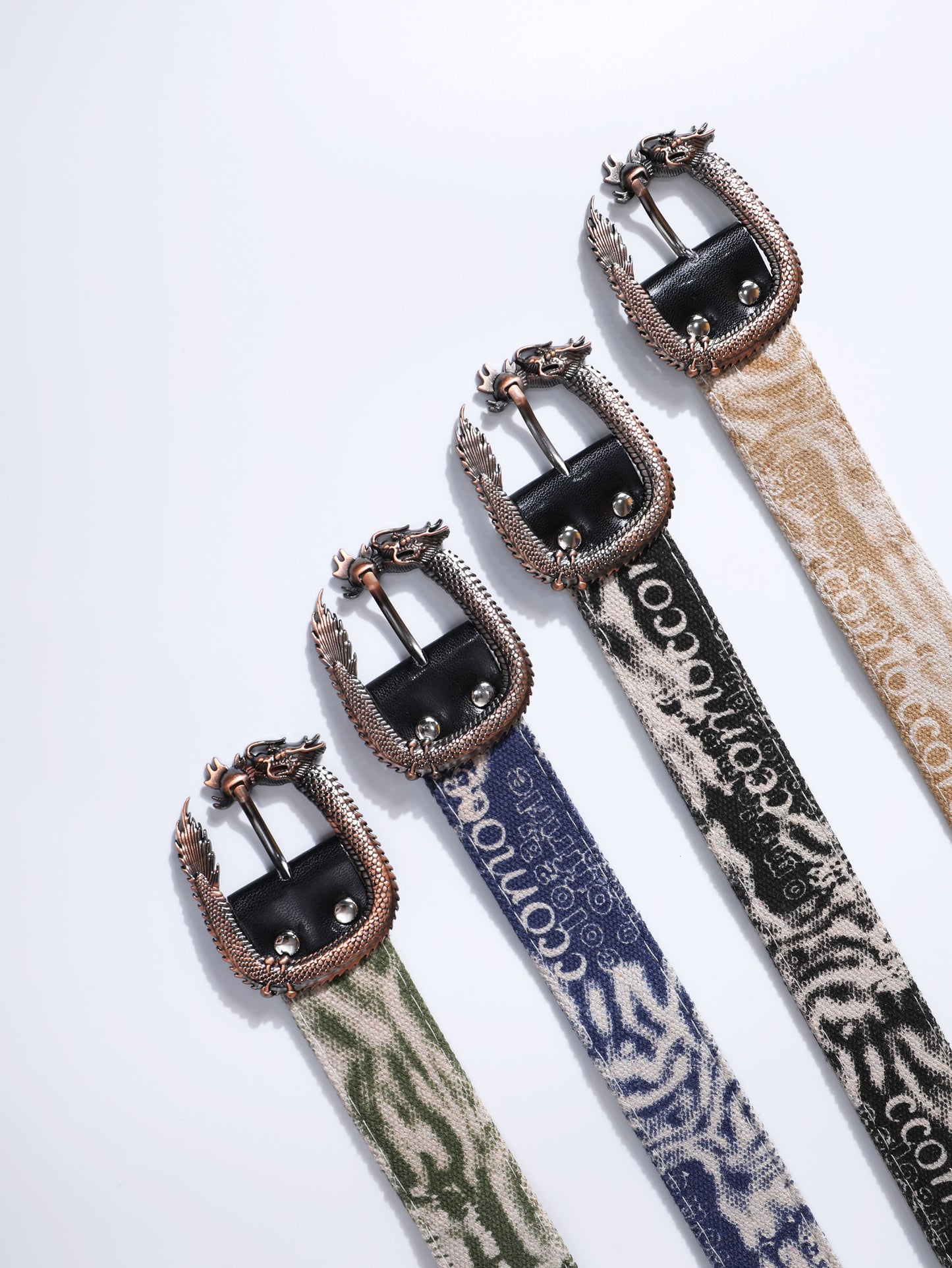 Dragon Buckle Belt Collection with Printed Straps Trendy Streetwear Fashion Accessories