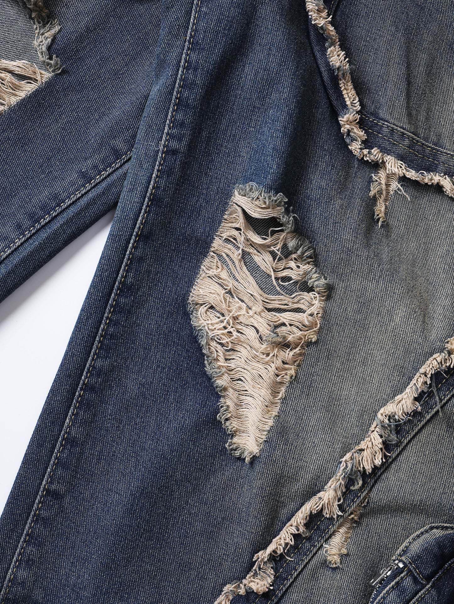 Trendy Streetwear Ripped High Waist Wide-Leg Denim Jeans with Distressed Detailing Fashion Trousers - S132