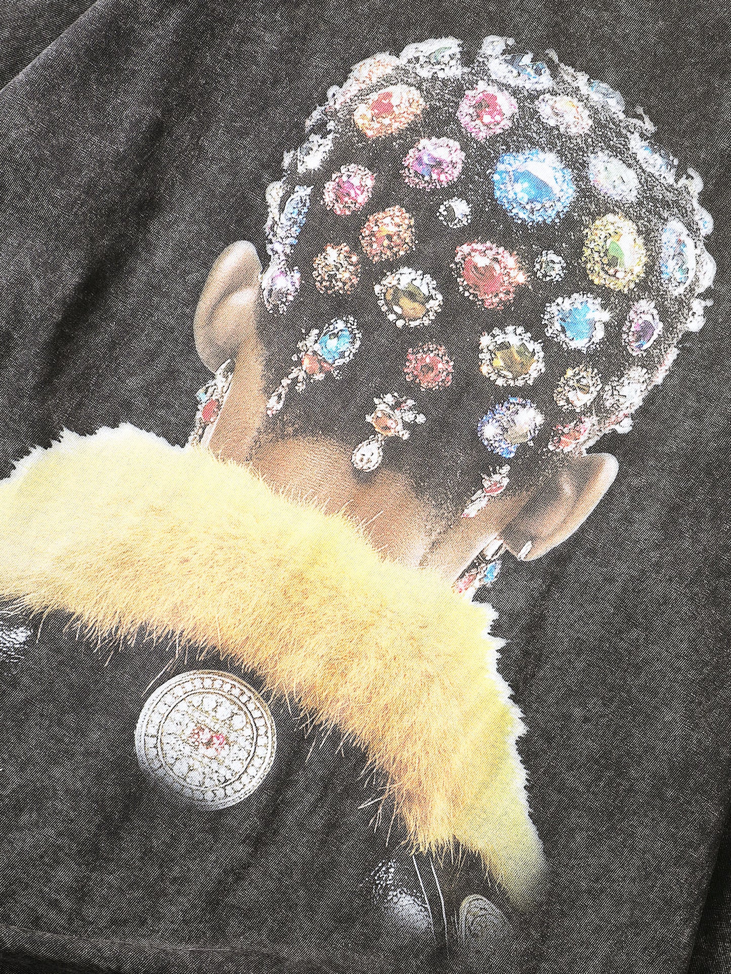 Summer Style Black Graphic T-Shirt with Jewel-Encrusted Hairstyle Print Trendy Streetwear Casual Top - S128