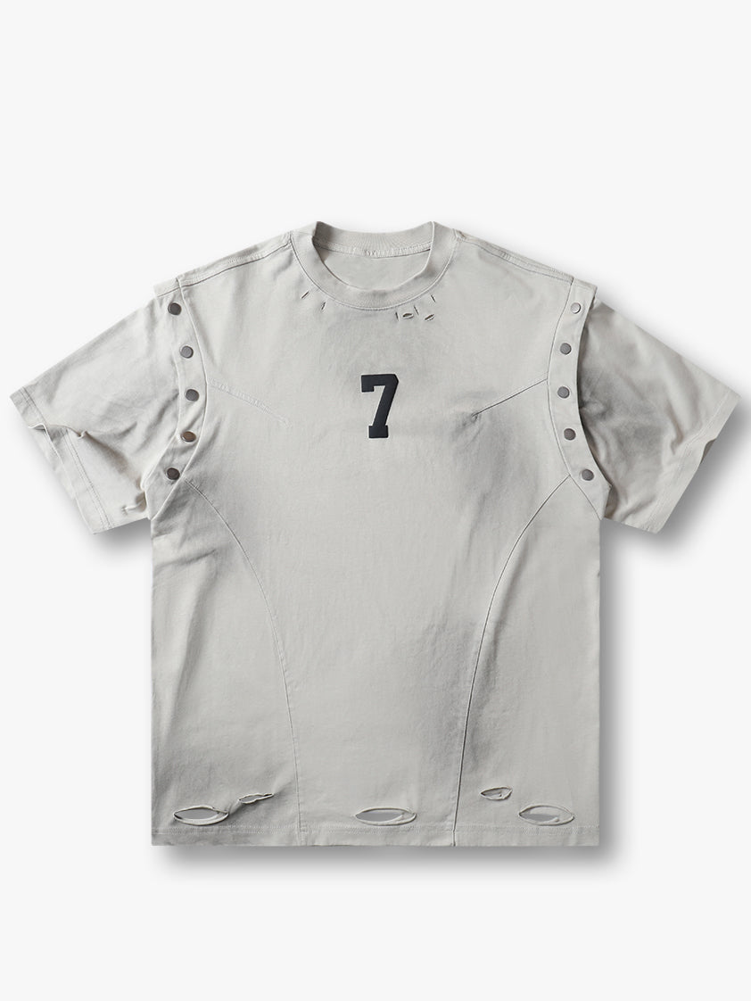 Distressed Number 7 T Shirt Punk Streetwear Rivet Vintage Tee-S1009