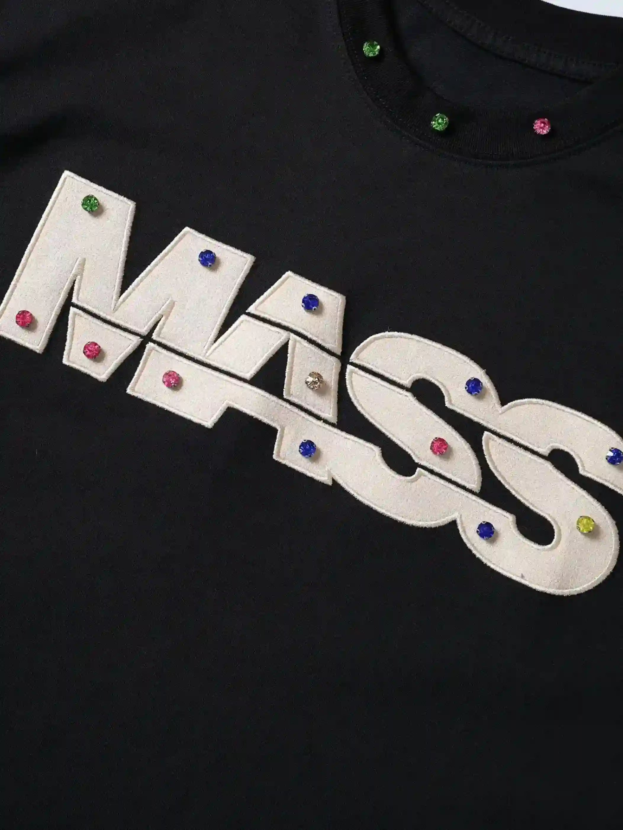 Jewel-Accented MASS Print Oversized T-shirt-S1004