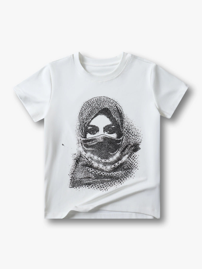 Trendy Hijab Print Cropped Baby Tee- 154