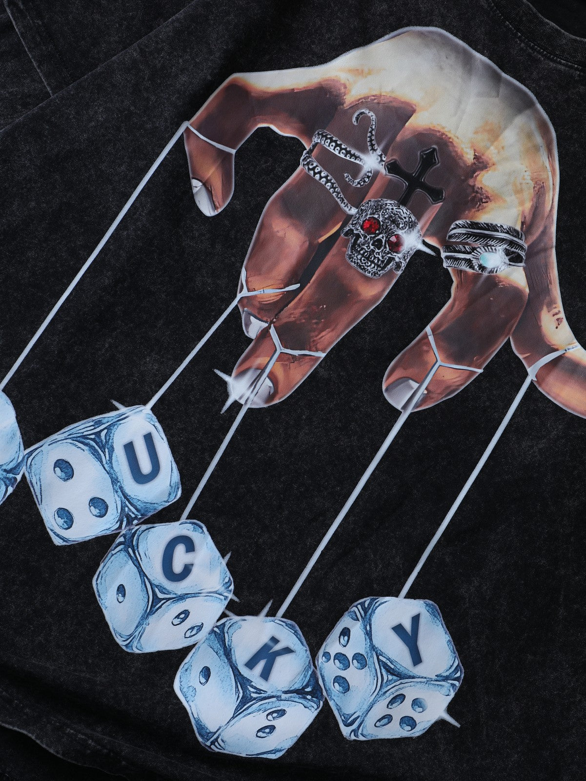 New Style Lucky Dice Graphic Sweatshirt with Skull Hand and Chain Design - 084