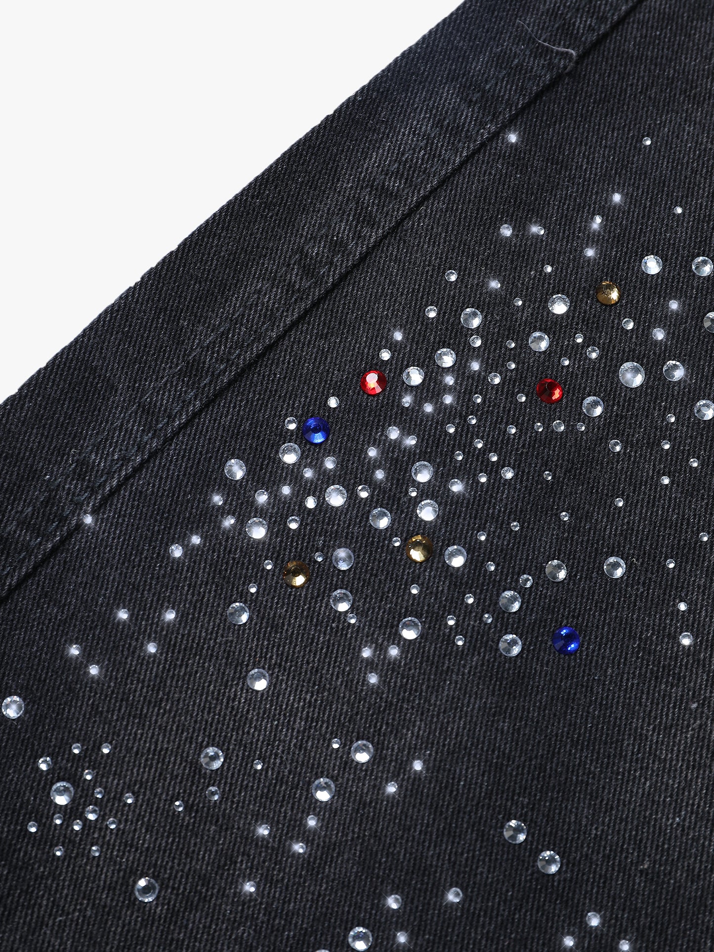 Sparkle Style Black Denim Shorts High Waist Loose Fit Rhinestone Embellished Streetwear-S1033