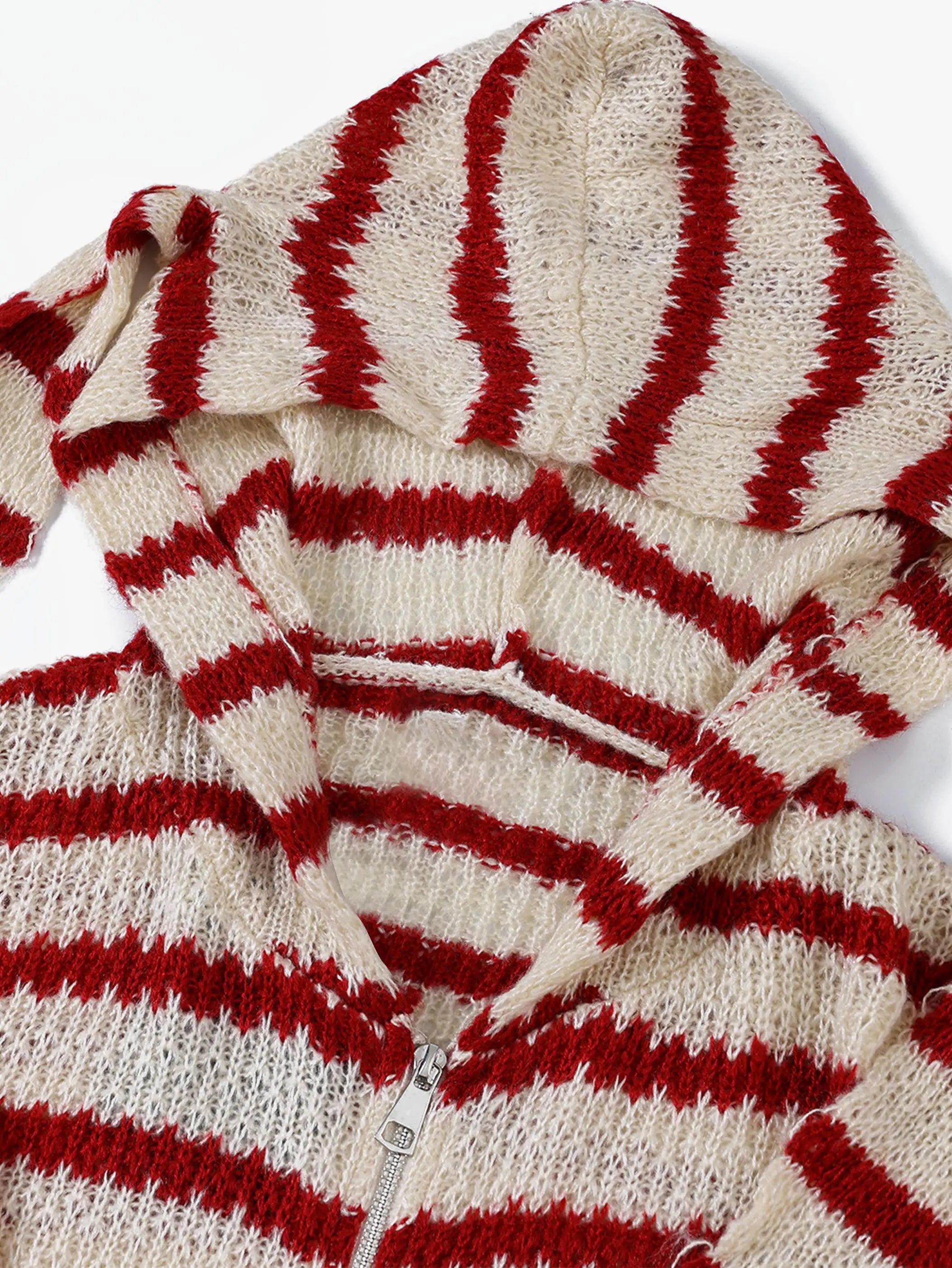 Whimsical Big-Ear Striped Knit Hoodie-S1111