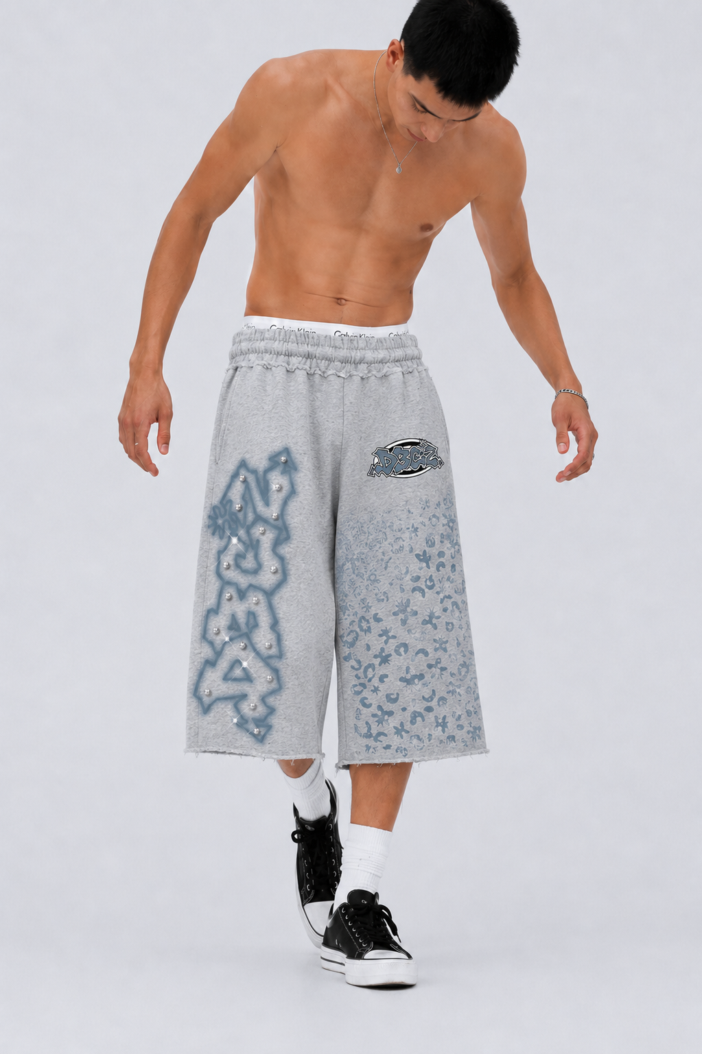 Rhinestone Graffiti Baggy Shorts-622