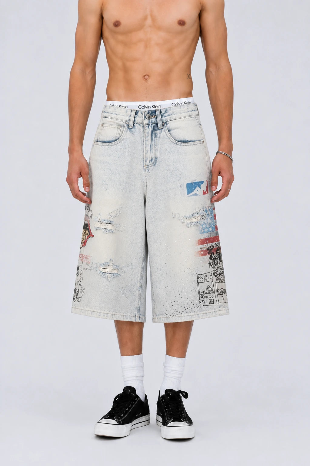 Punk Graphic Baggy Denim Jorts-579