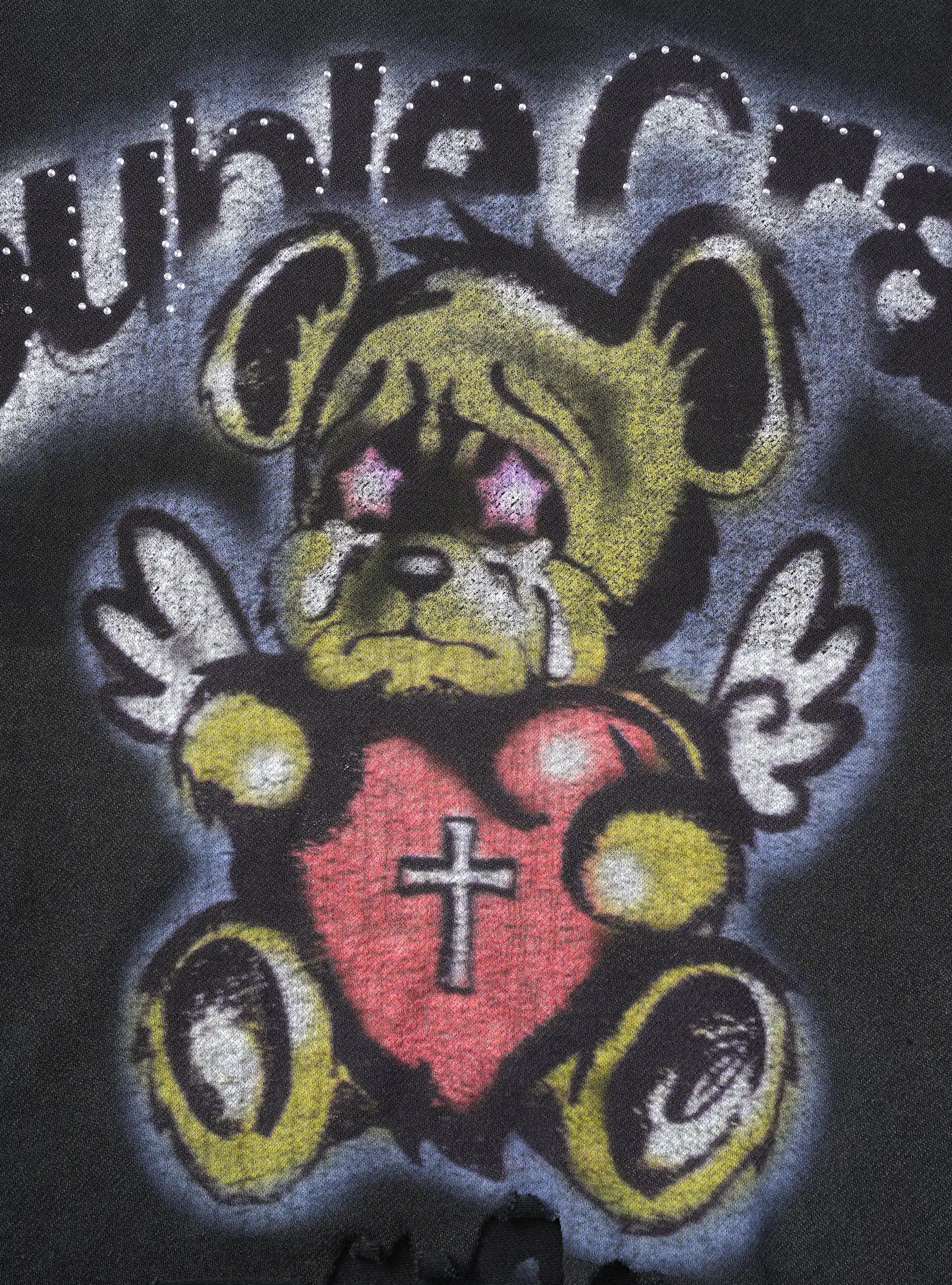Distressed Grunge Angel Bear Tee-443