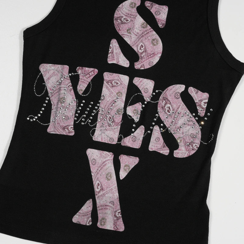 Camiseta sin mangas con diseño atrevido "Edgy Bling Money Muscle Tank"-569