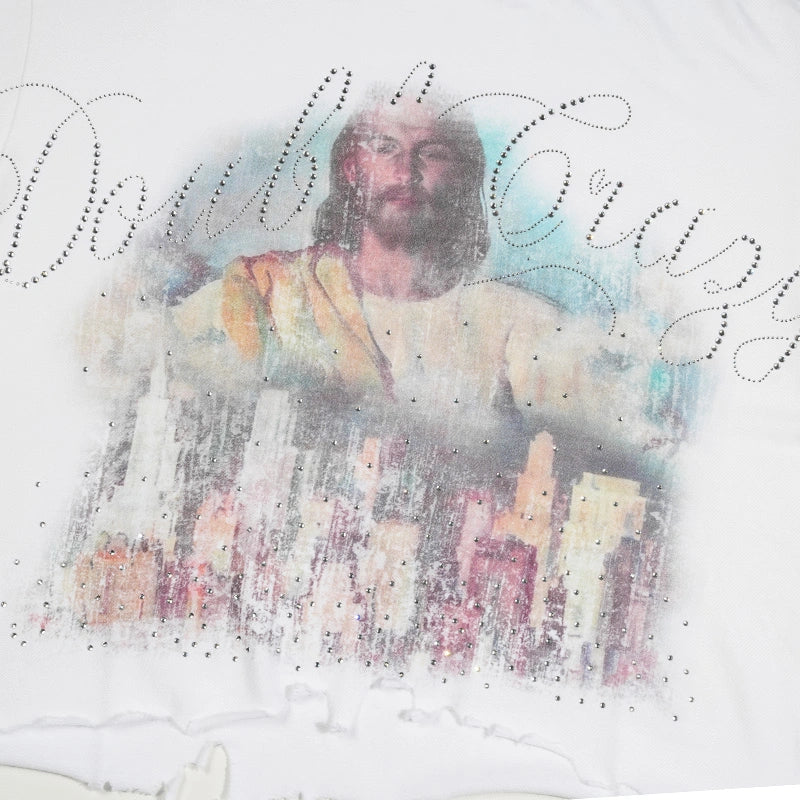Jesus Skyline Rhinestone Boxy Tee-548