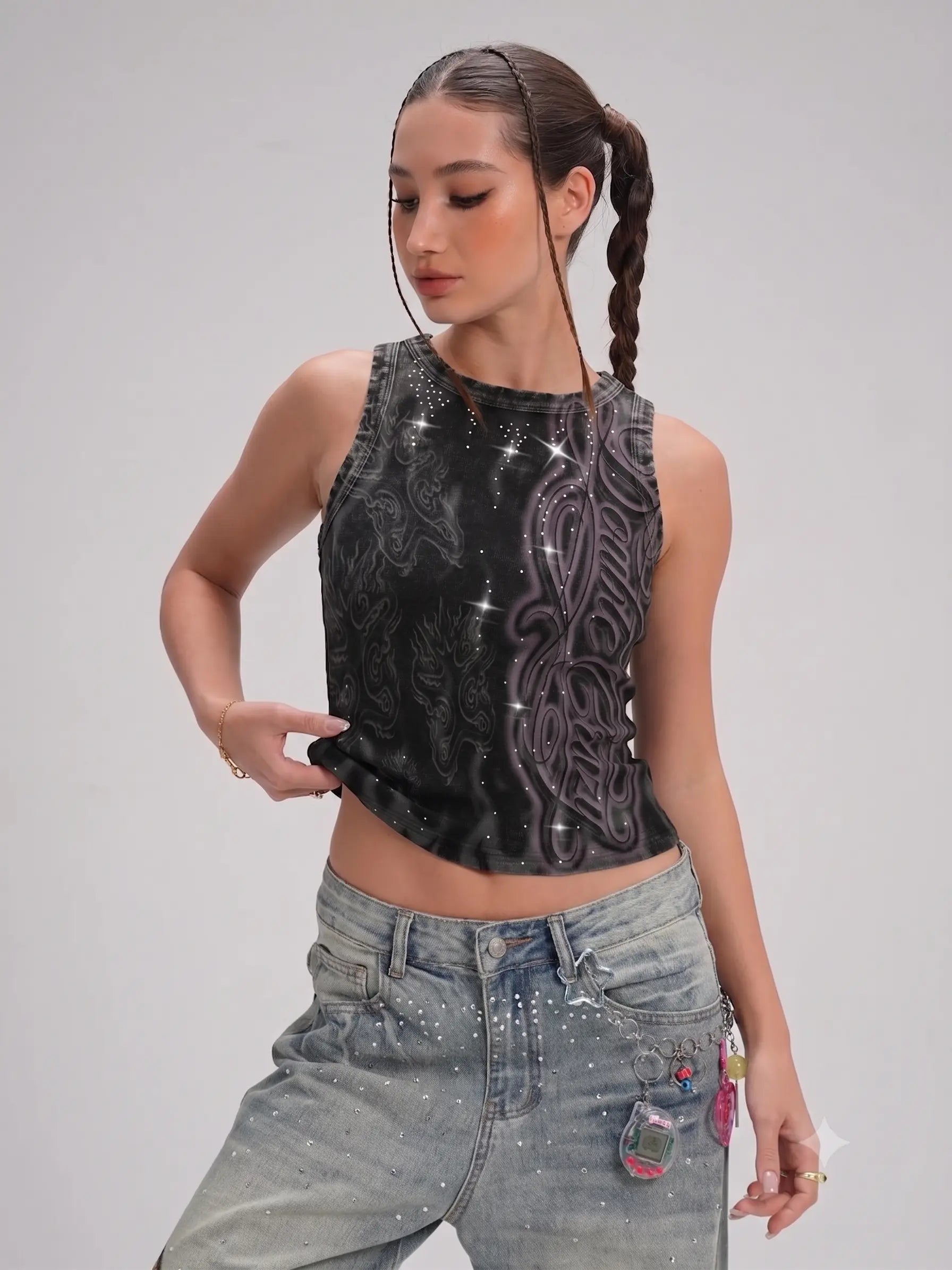 Rhinestone Faded Tribal Tank-695