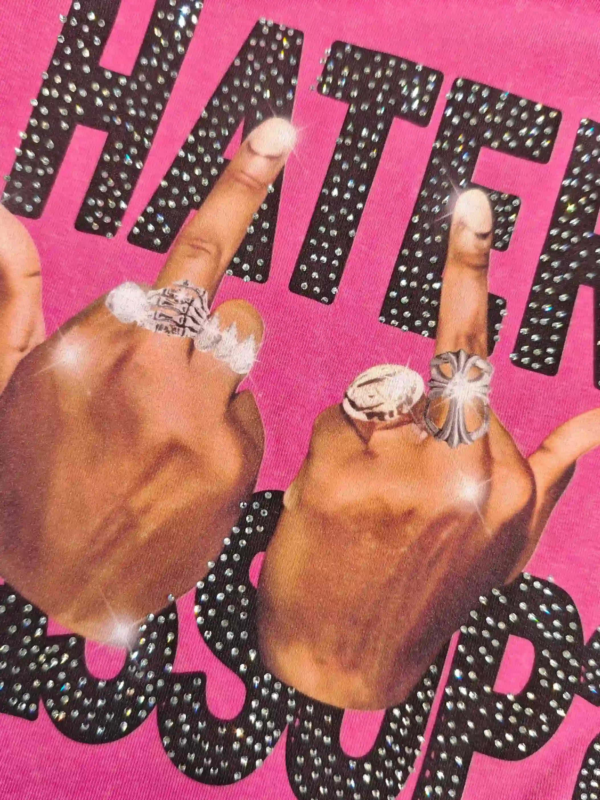 Pink Bling Middle Finger Women Vest-249