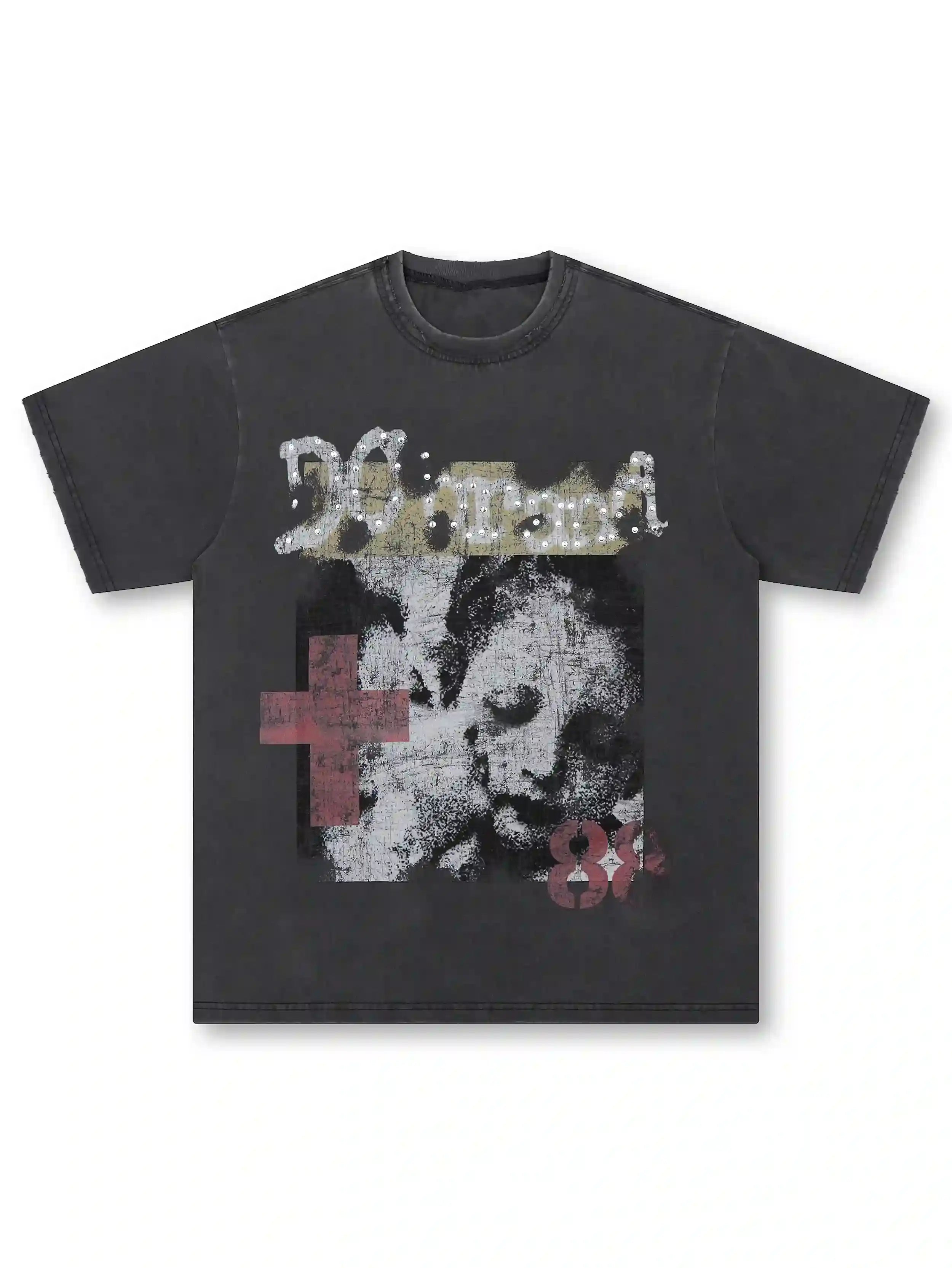 Vintage Cross Gemmed Grunge Tee-462