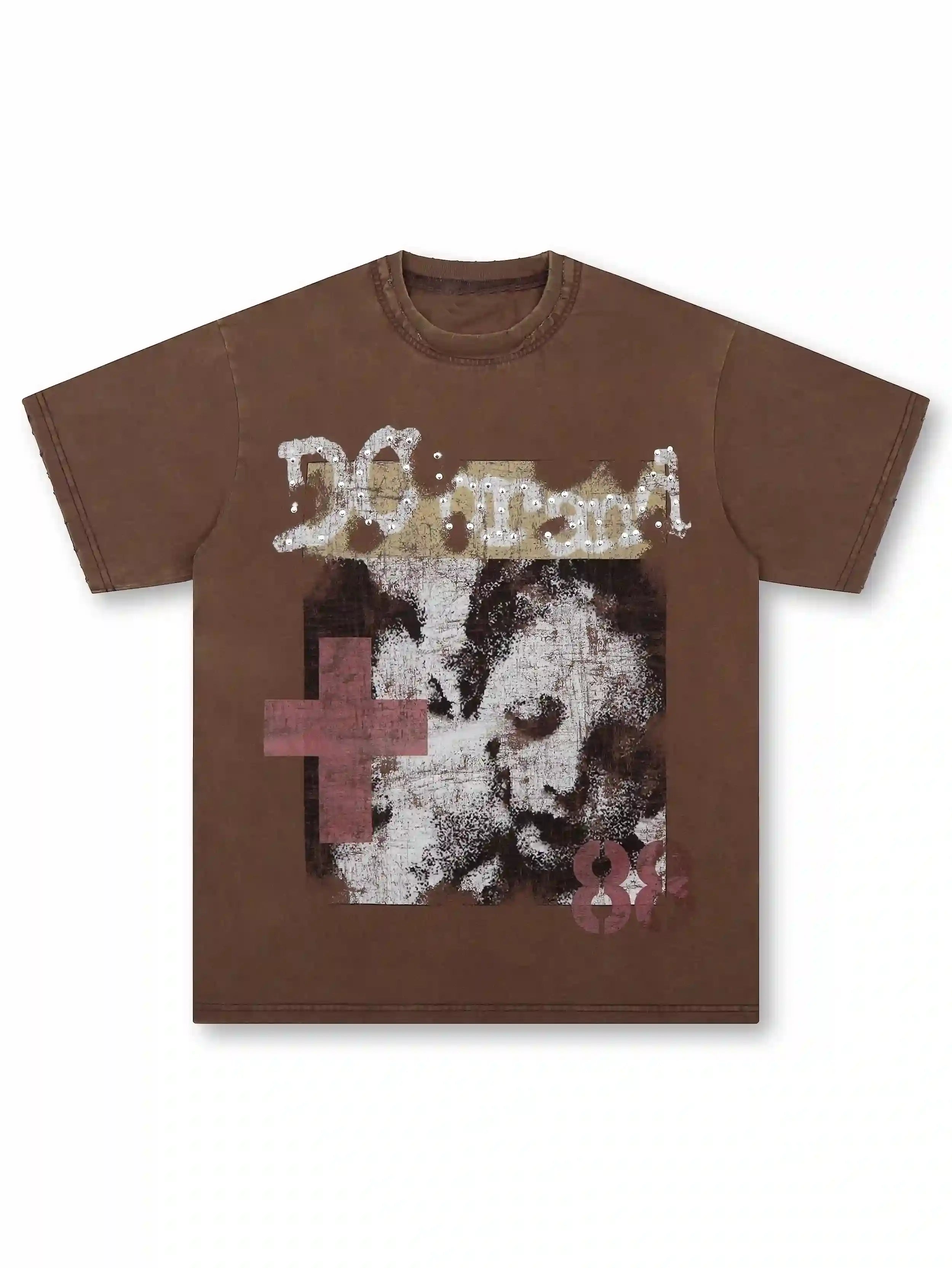 T-shirt vintage croix orné de pierres (style grunge) - 462