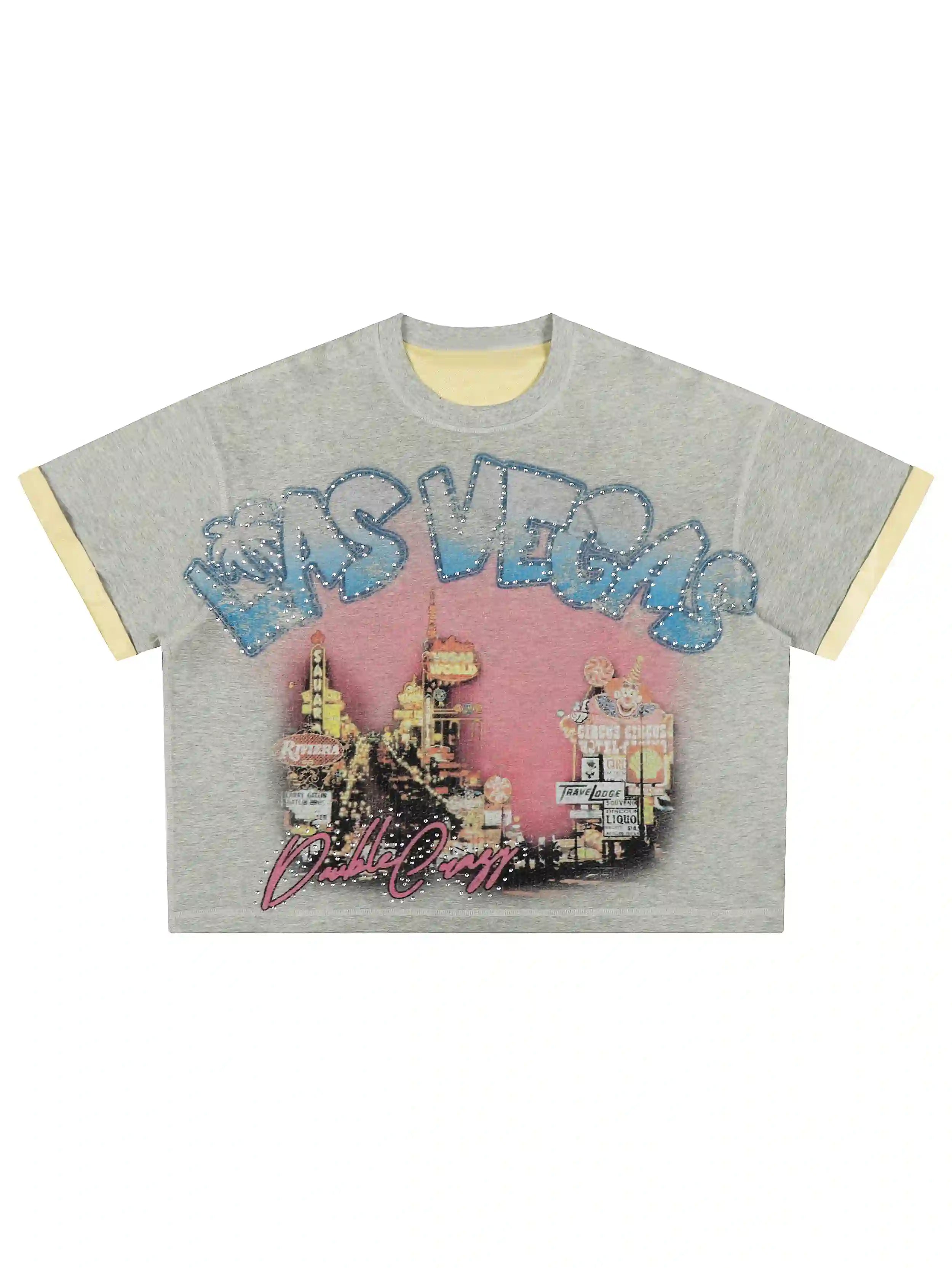 T-shirt contrastant Vegas Rhinestone Ringer - 473