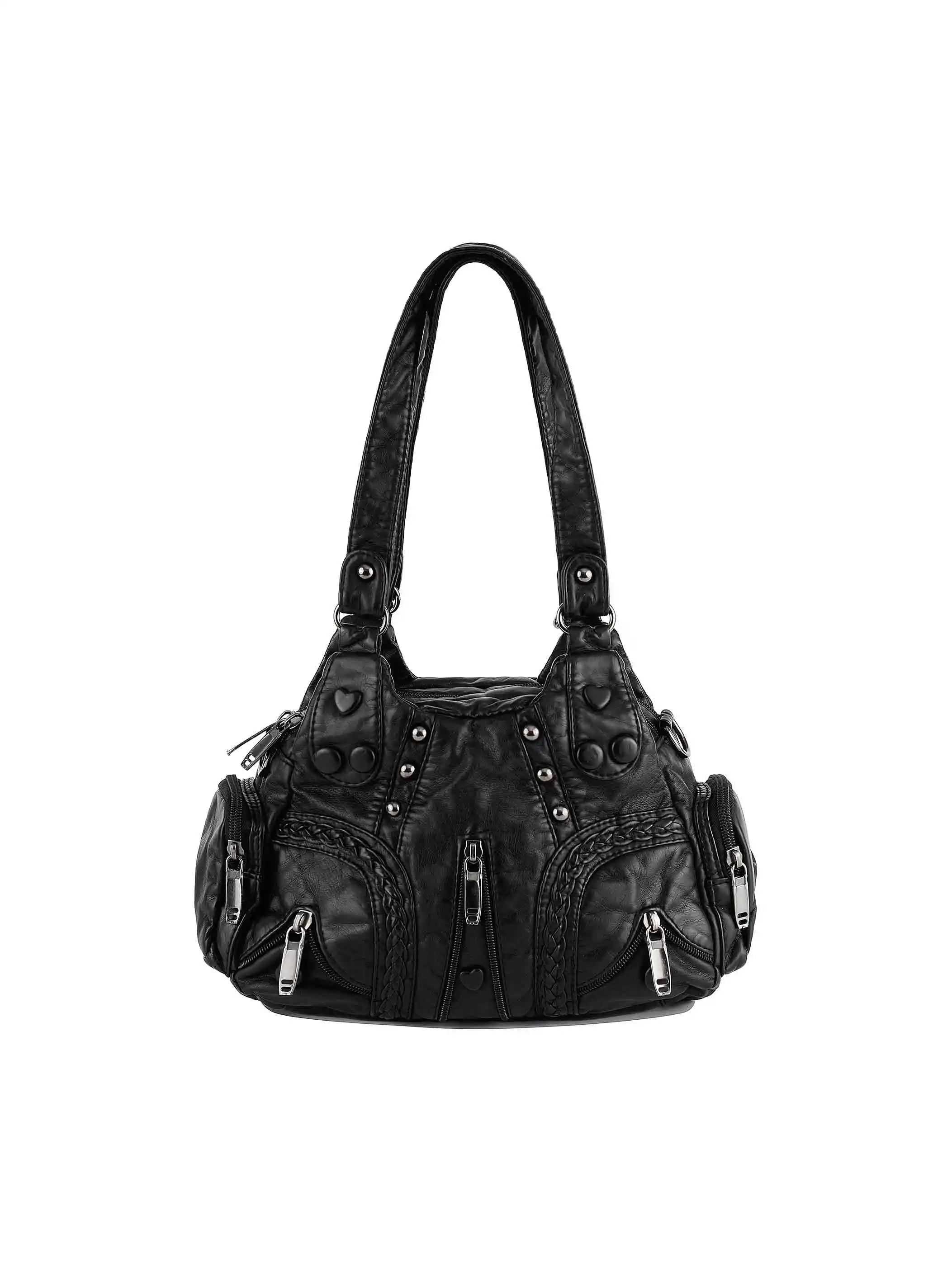 Moto Grunge Multi-zip Hobo Bag-S1223