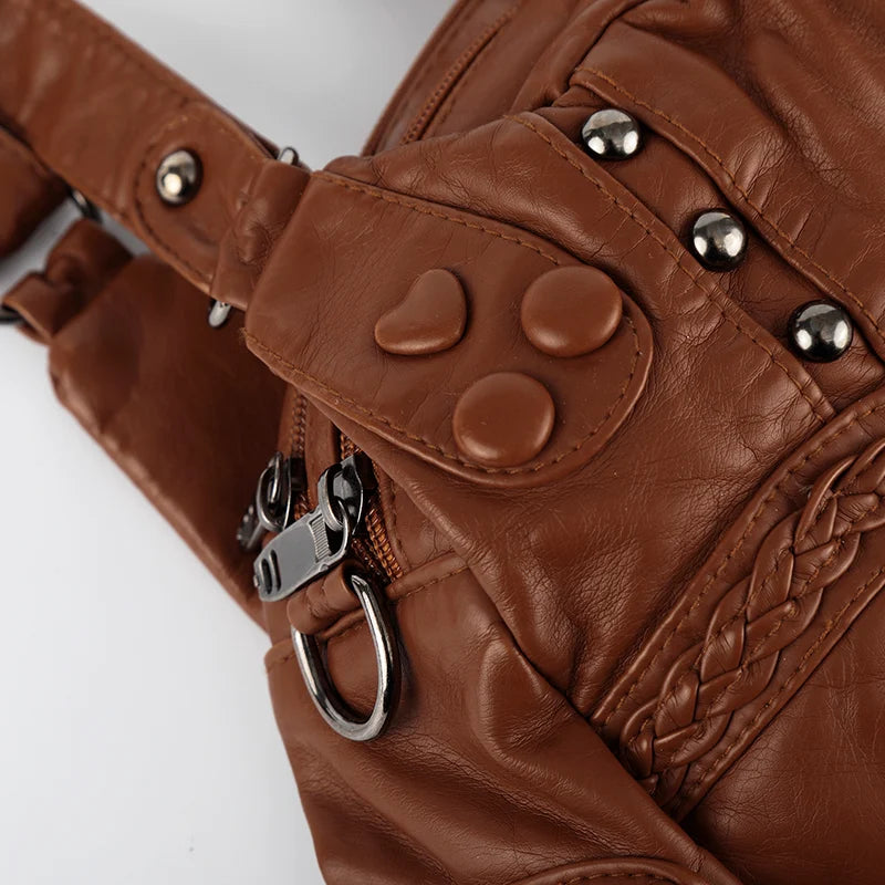 Moto Grunge Multi-zip Hobo Bag-S1223