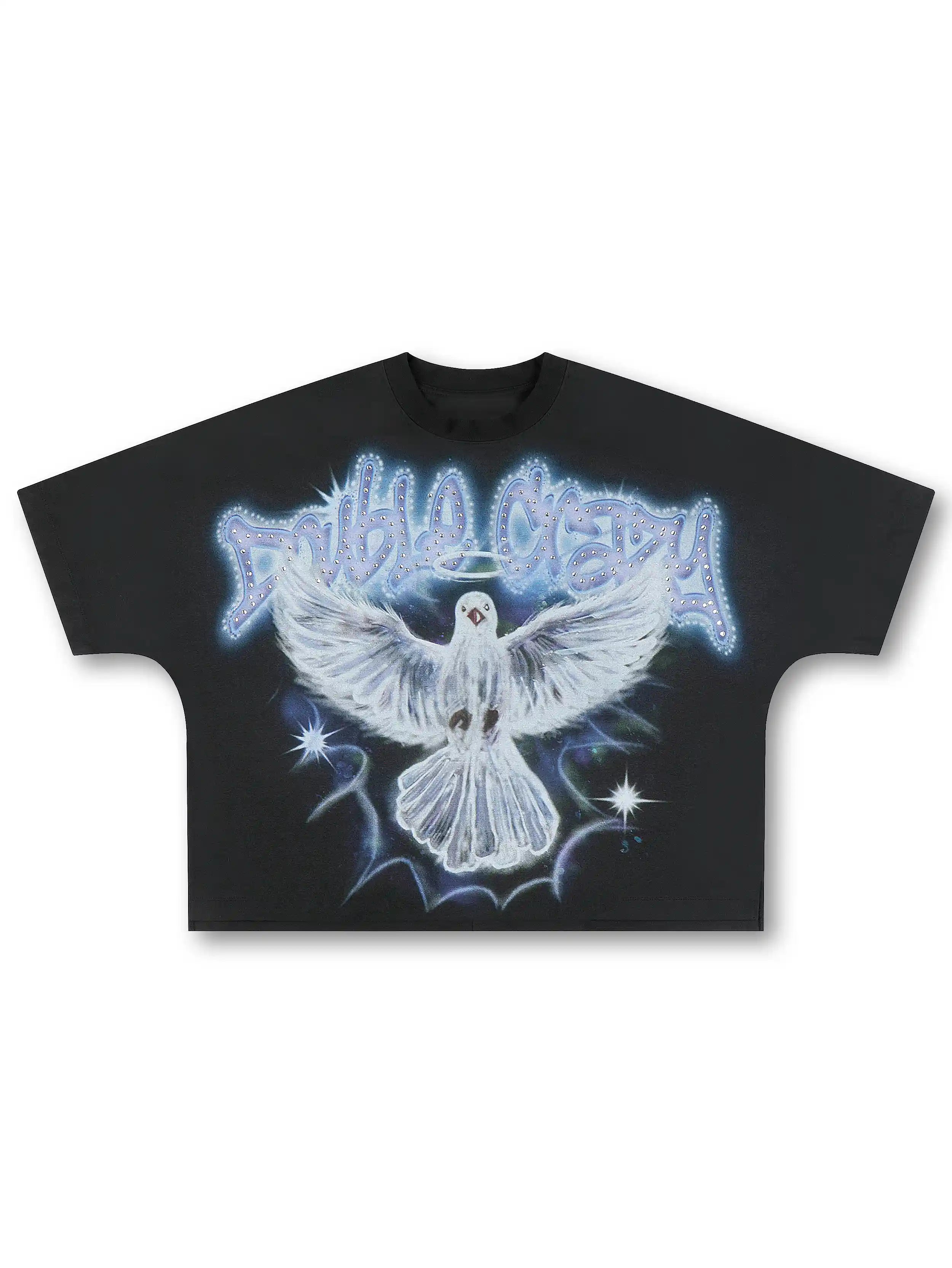 T-shirt col rond effet aérographe Dove strass-531