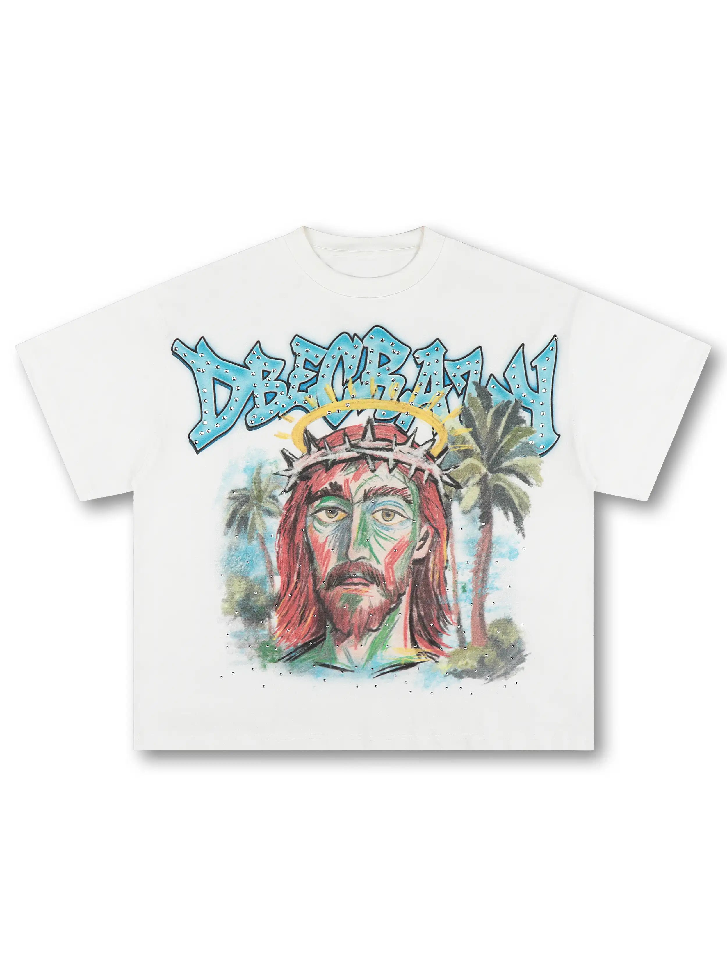 Abstract Jesus Rhinestone Tee-537