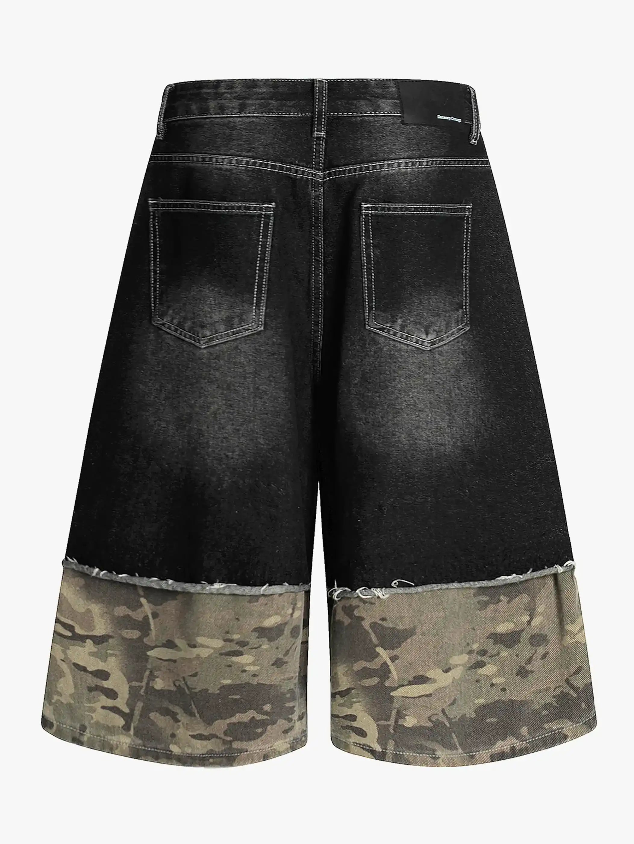 Vintage Camo Patchwork Wasteland Denim Shorts-S1077