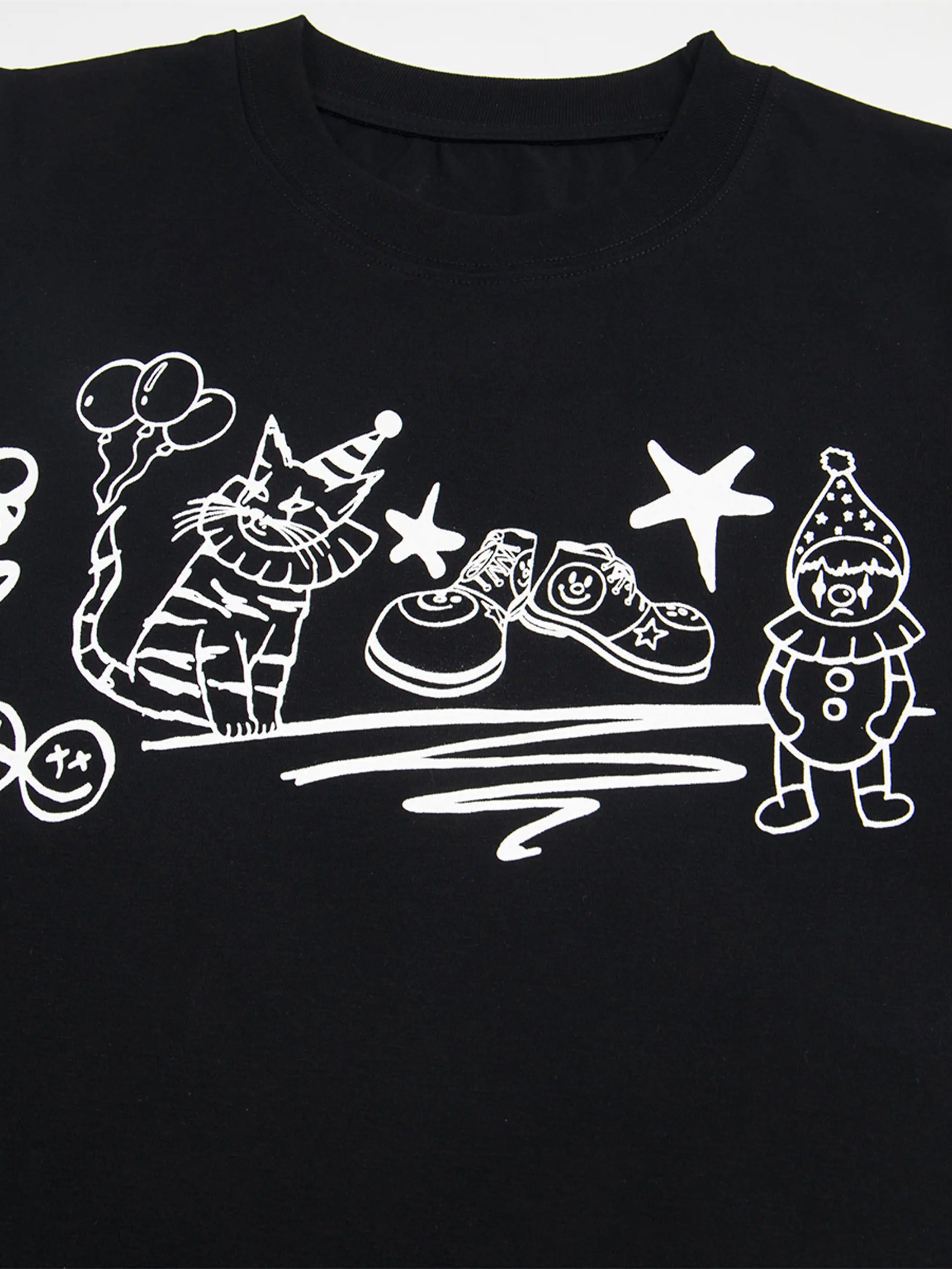 Cartoon Cat and Clown Graphic Summer T-shirt-S999