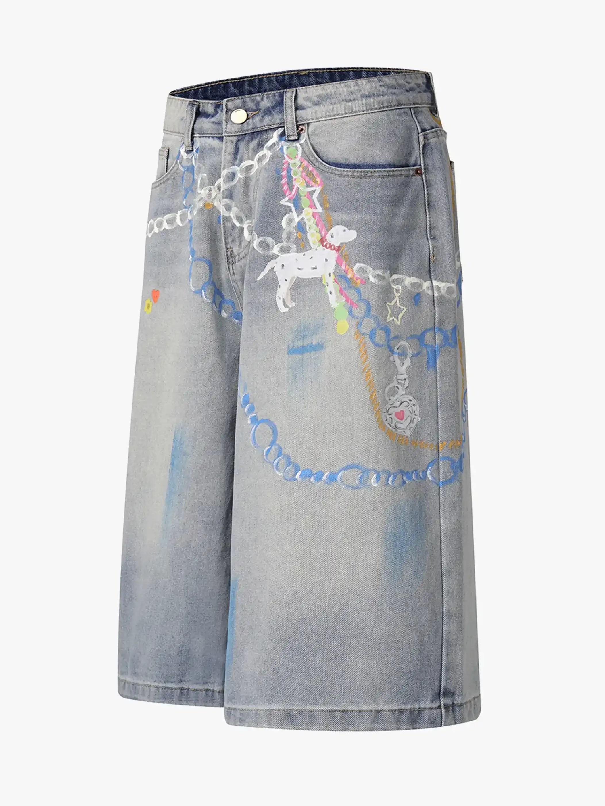 Hand-painted Chain Capri Shorts-S1091