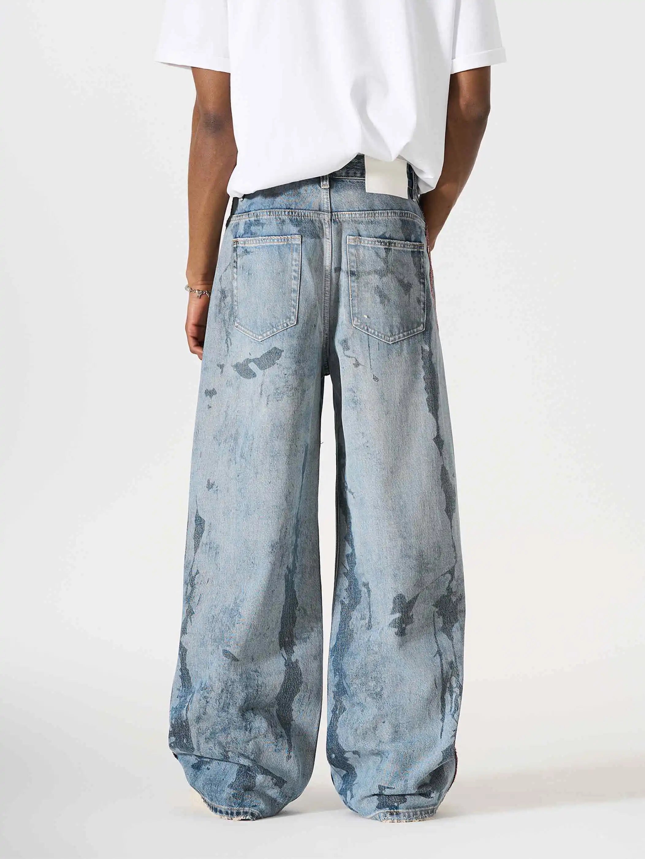 Iced-Side Painted Shredded Jeans-S1196