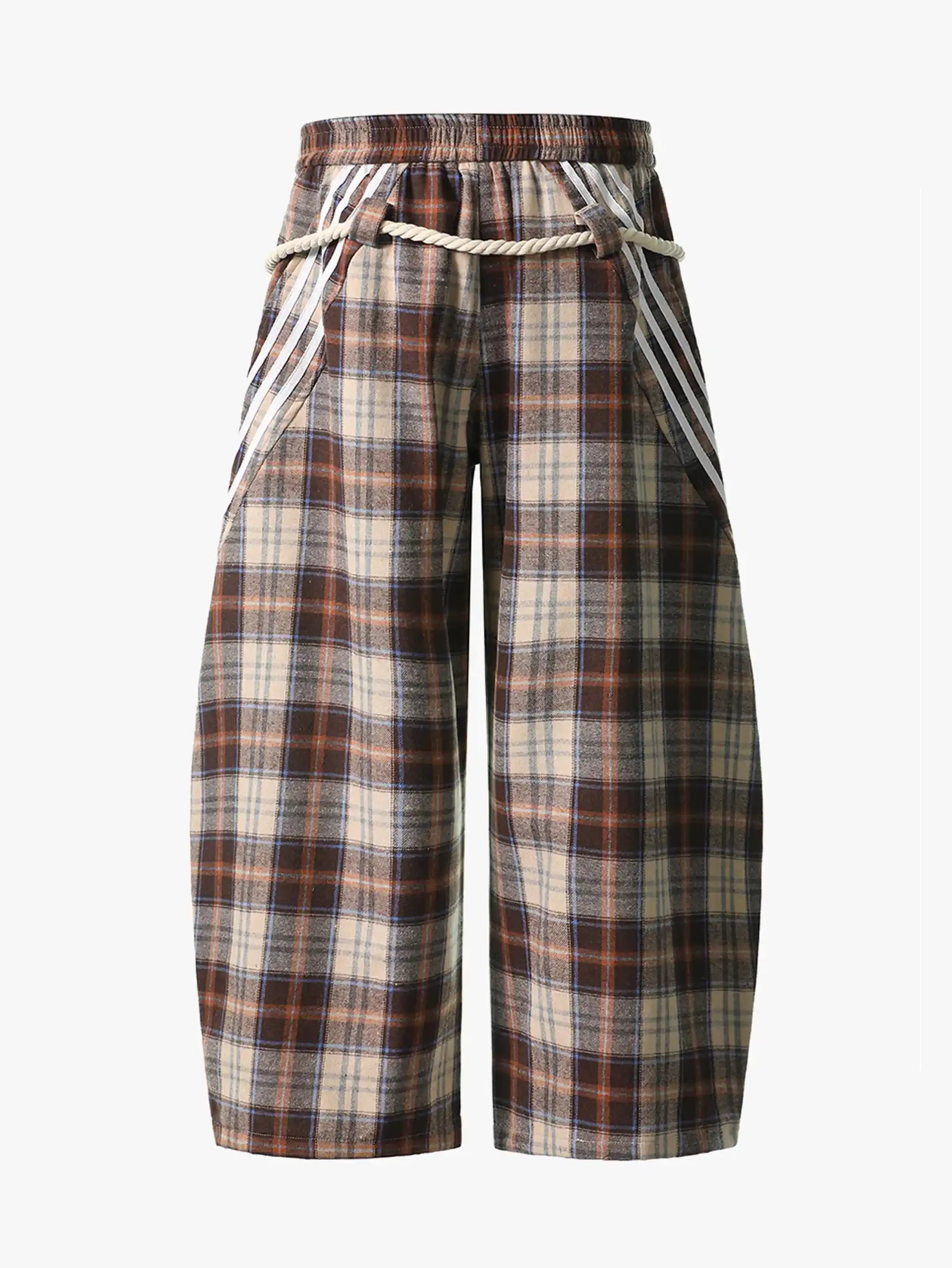Detachable Belt Plaid Joggers-S1087