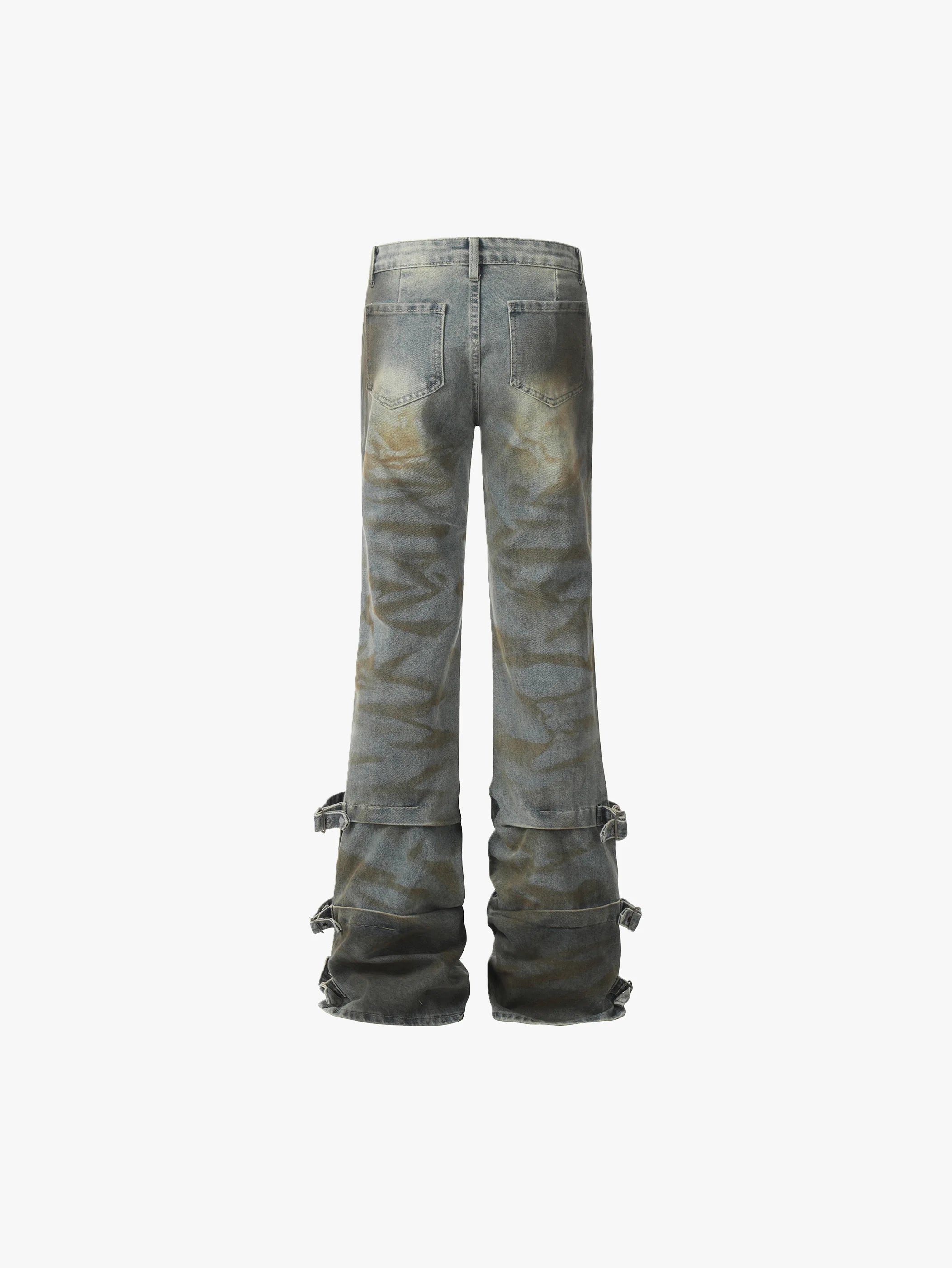 Trendy Street Style Denim Wide Leg Cargo Jeans with Buckle Details - S996