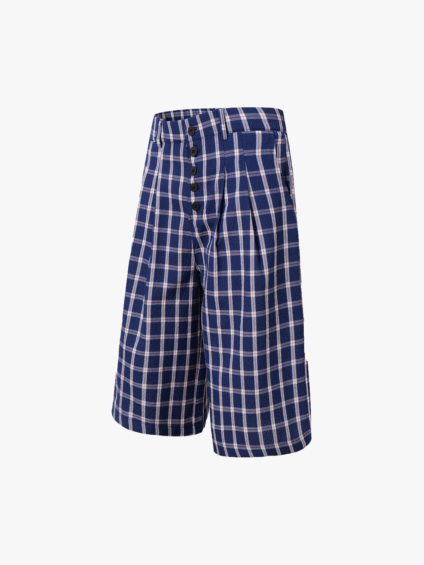 Street Chic Plaid High-Waist Checkered Shorts Button Detail