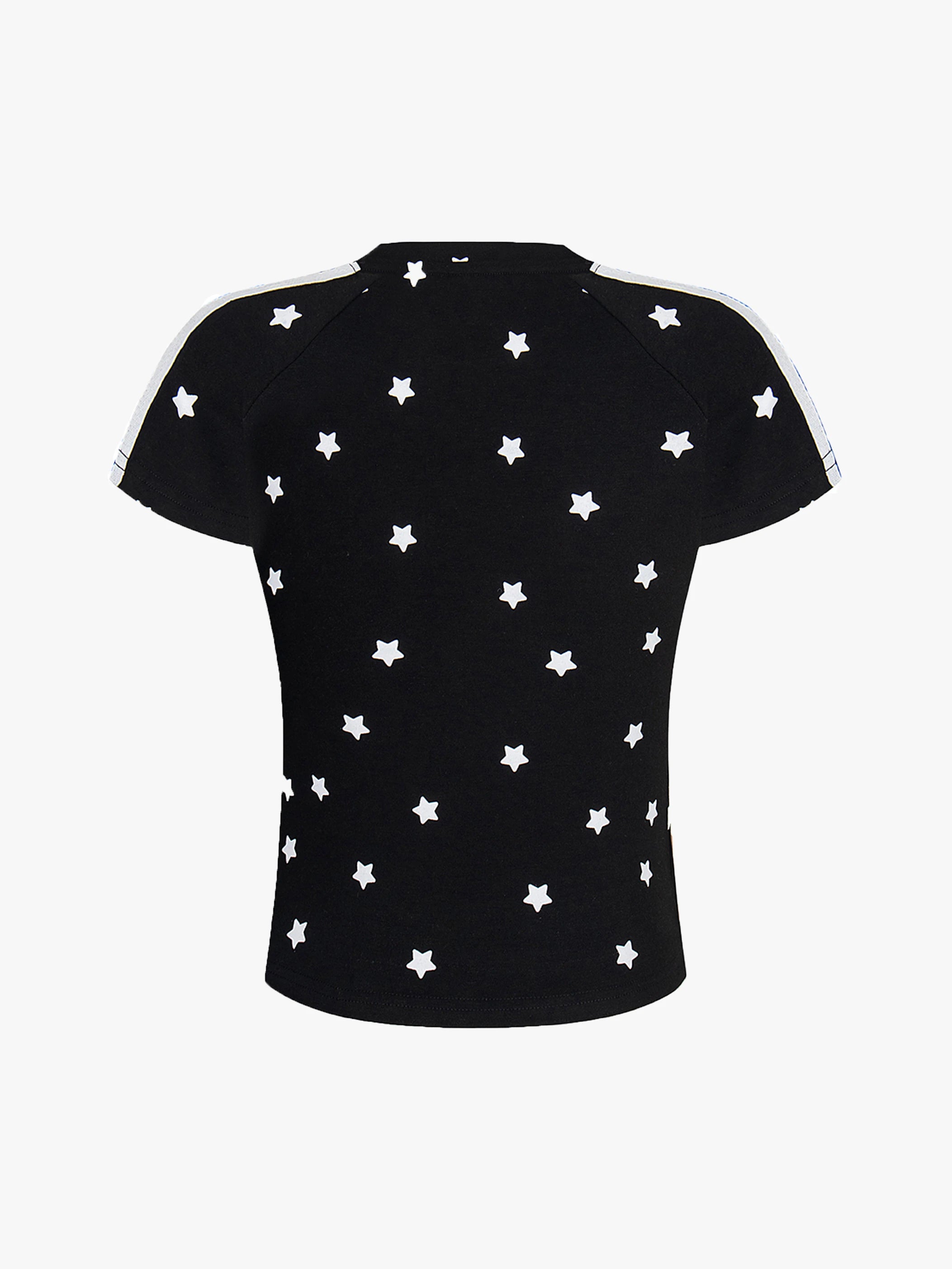 Y2K Star Print Heart Patch Sporty T-shirt-S1002