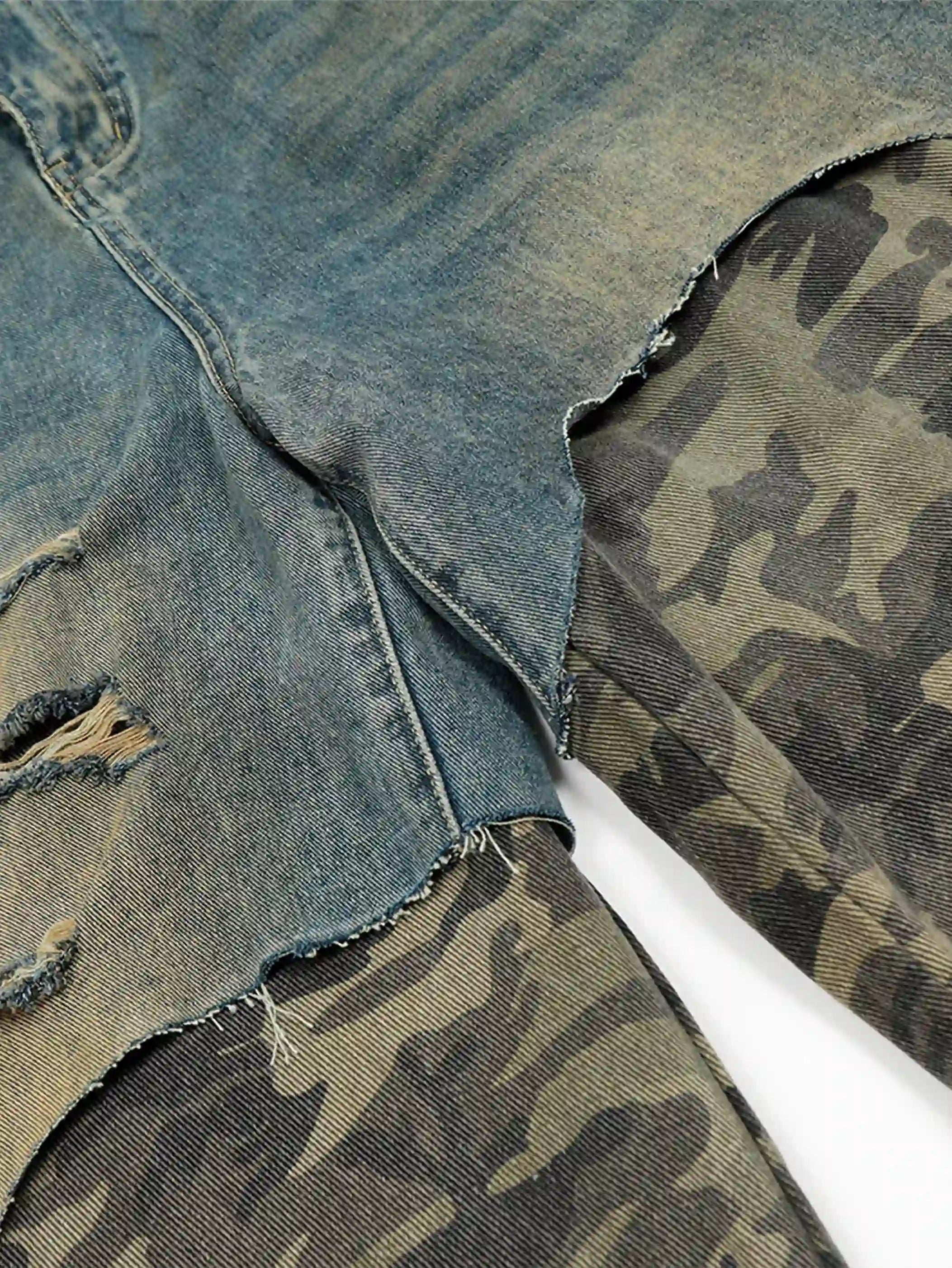 Street Camo Patchwork Denim Shorts-S1069
