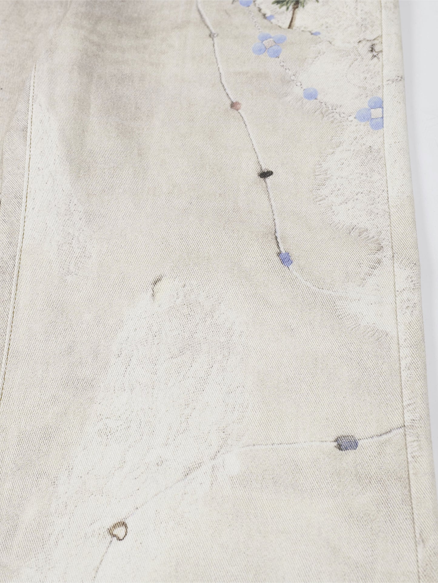 Beige Wide Leg Jeans High Waist Vintage Washed Printed Denim Pants-S1026