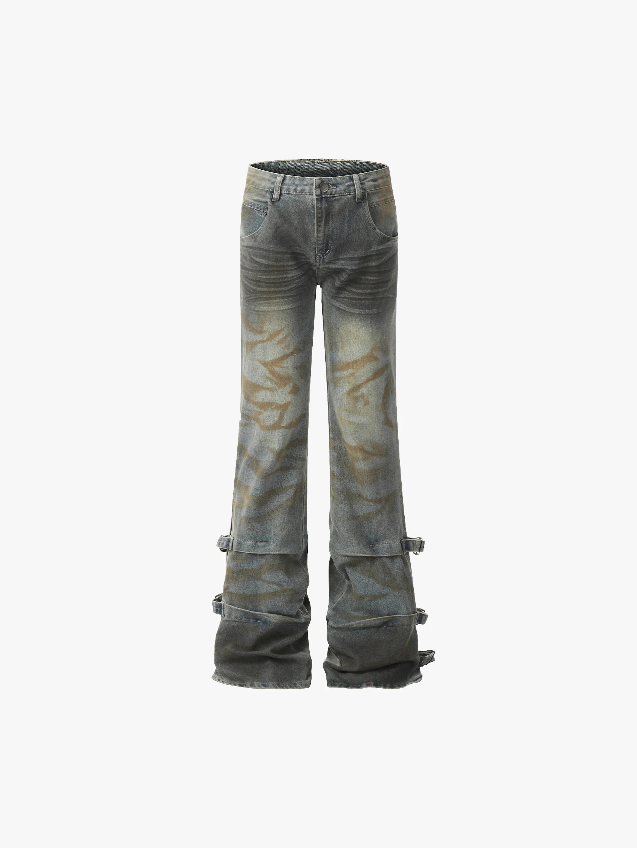 Trendy Street Style Denim Wide Leg Cargo Jeans with Buckle Details - S996