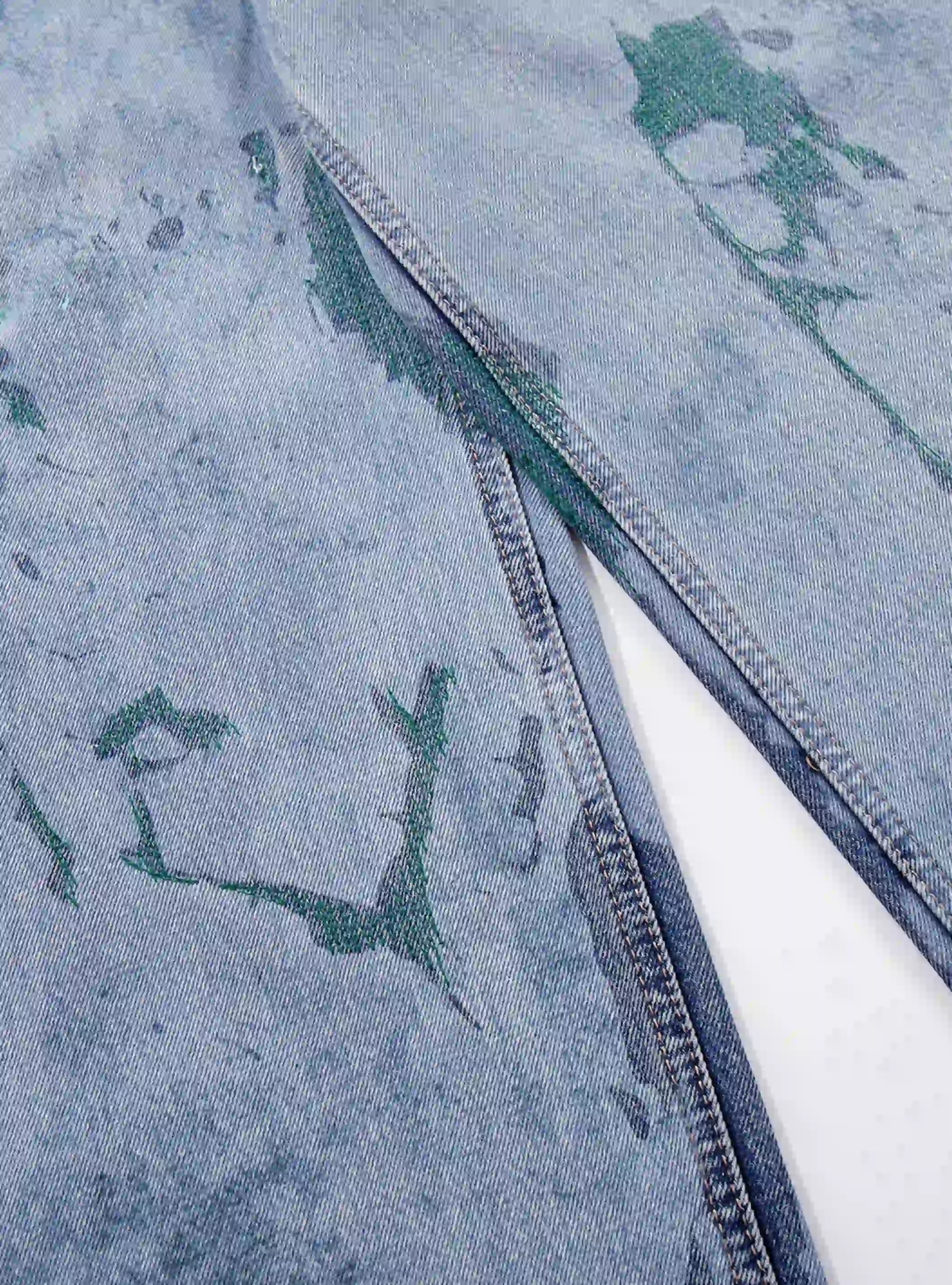 Iced-Side Painted Shredded Jeans-S1196