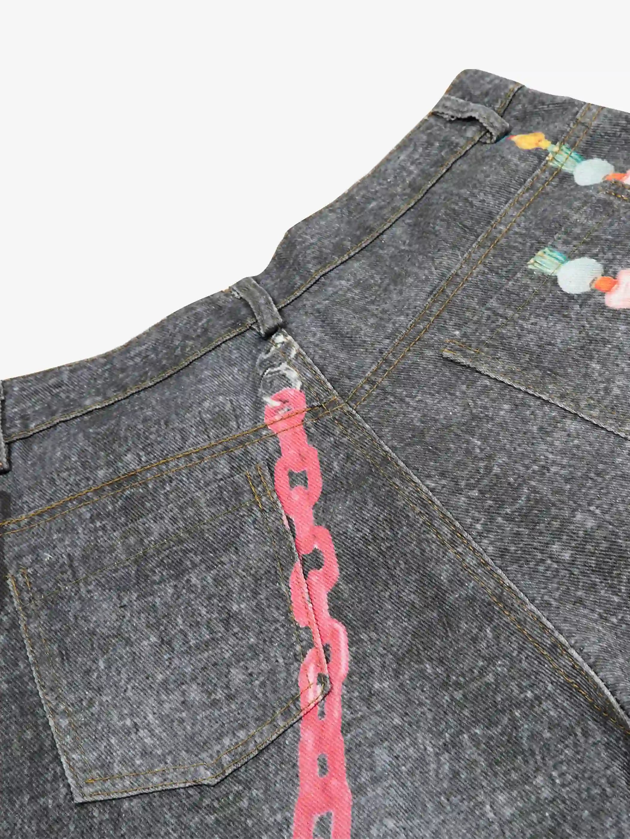 Short en jean décoré de graffitis-S1058