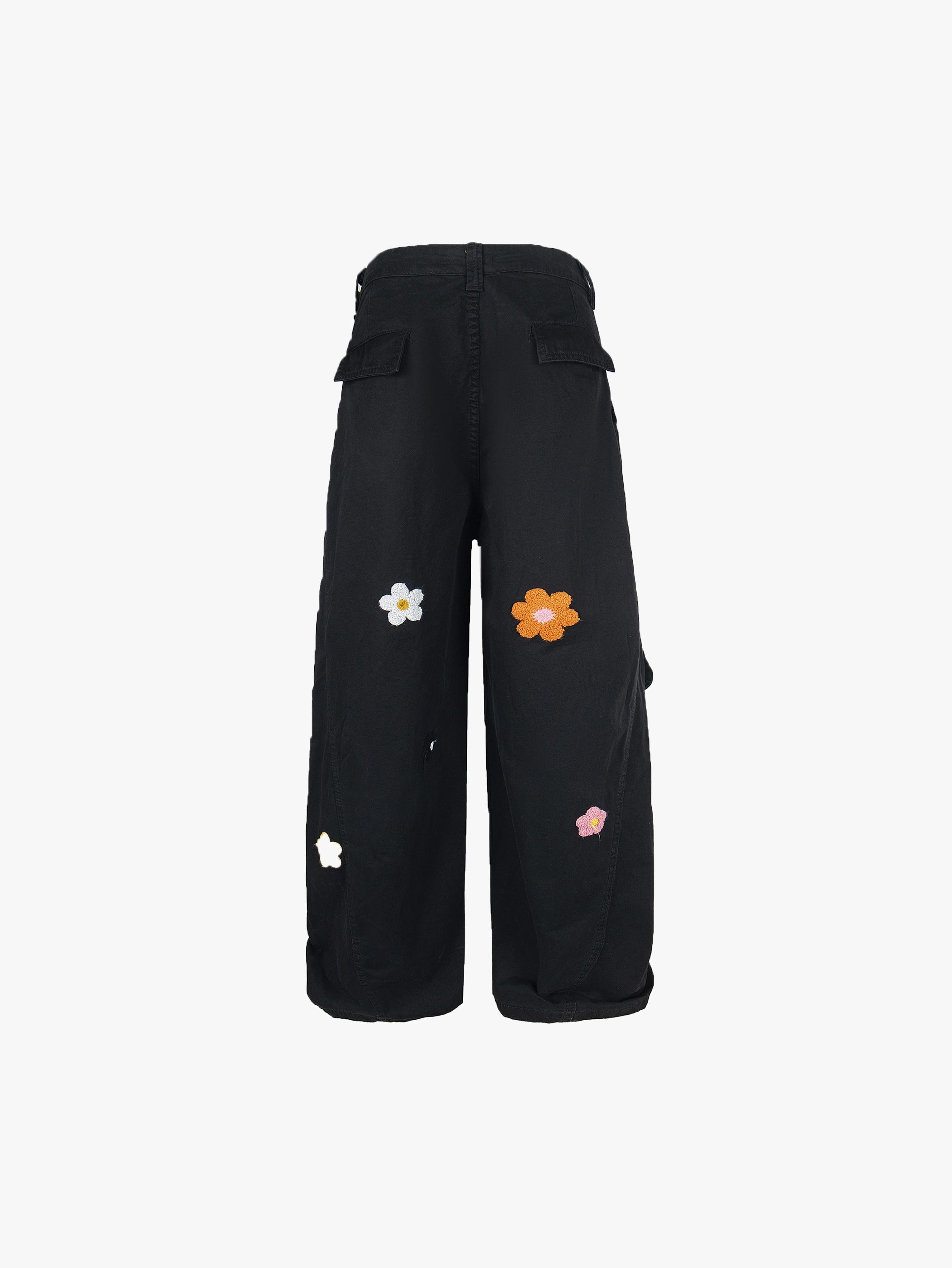 Double Crazy Floral Embroidered Denim Pants with Side Pockets Trendy Streetwear Casual Loose Fit